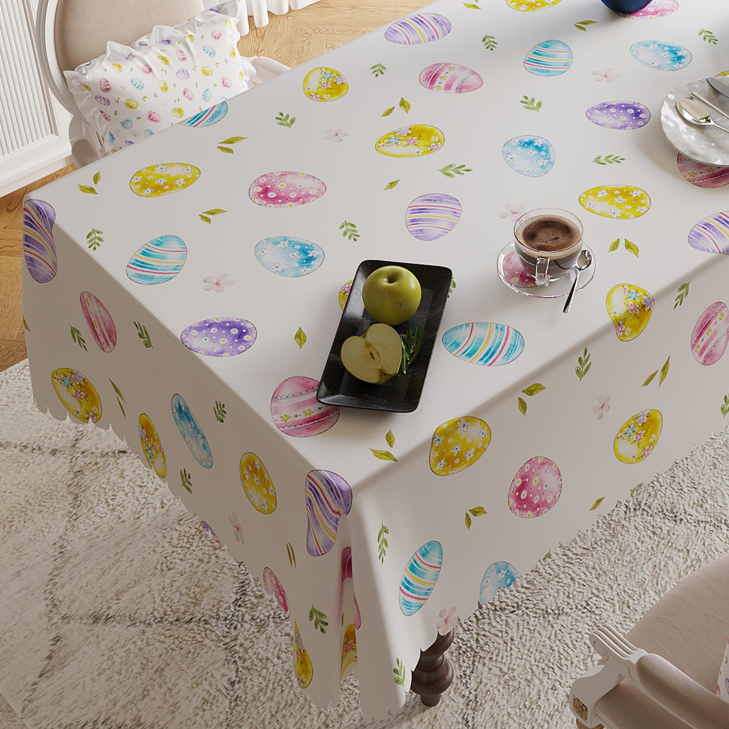 Easter Tablecloth 60x84 Inch Rectangular, Spring Tablecloth, Plaid Bunny Egg Washable Polyester Table Cloth, Fabric Table Cover for Party Picnic Dinner Decor,Easter E BST326H