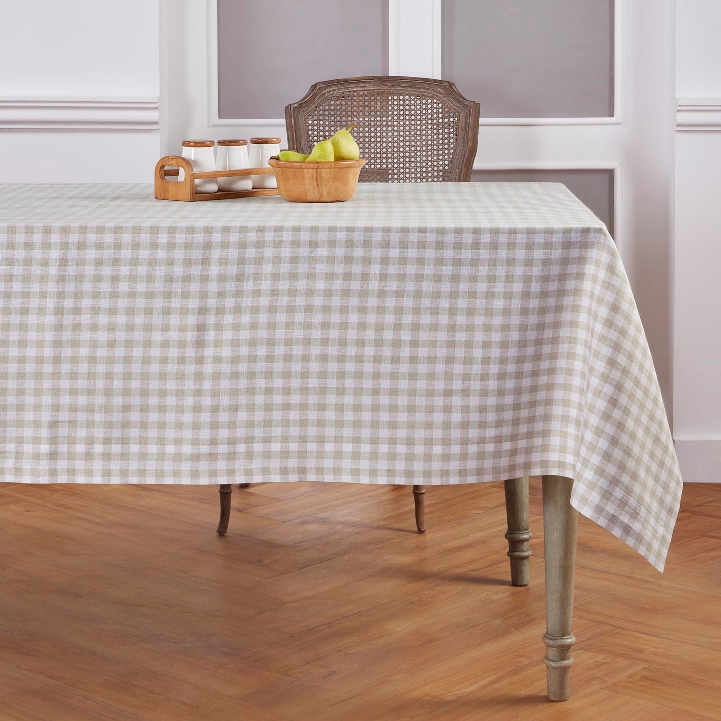 Solino Home 100% Linen Table Cloth, Throw Apricot, Gingham Check 52 x 52 in | Checkered Linen Tablecloth a neat topper for bistro, card and side tables | checkered weave | Pure Linen | OEKO-TEX Certified BST326SOLH