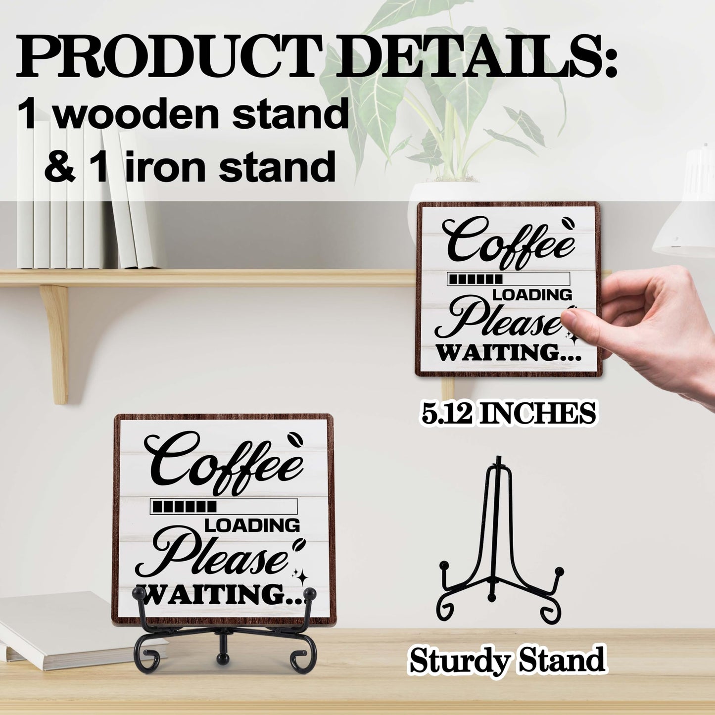 Coffee Bar Decor, Farmhouse Kitchen Table Decor, Coffee Station Accessories, Wooden Decorative Sign with Iron Stand for Table Desk Shelf Display-E21 BST220