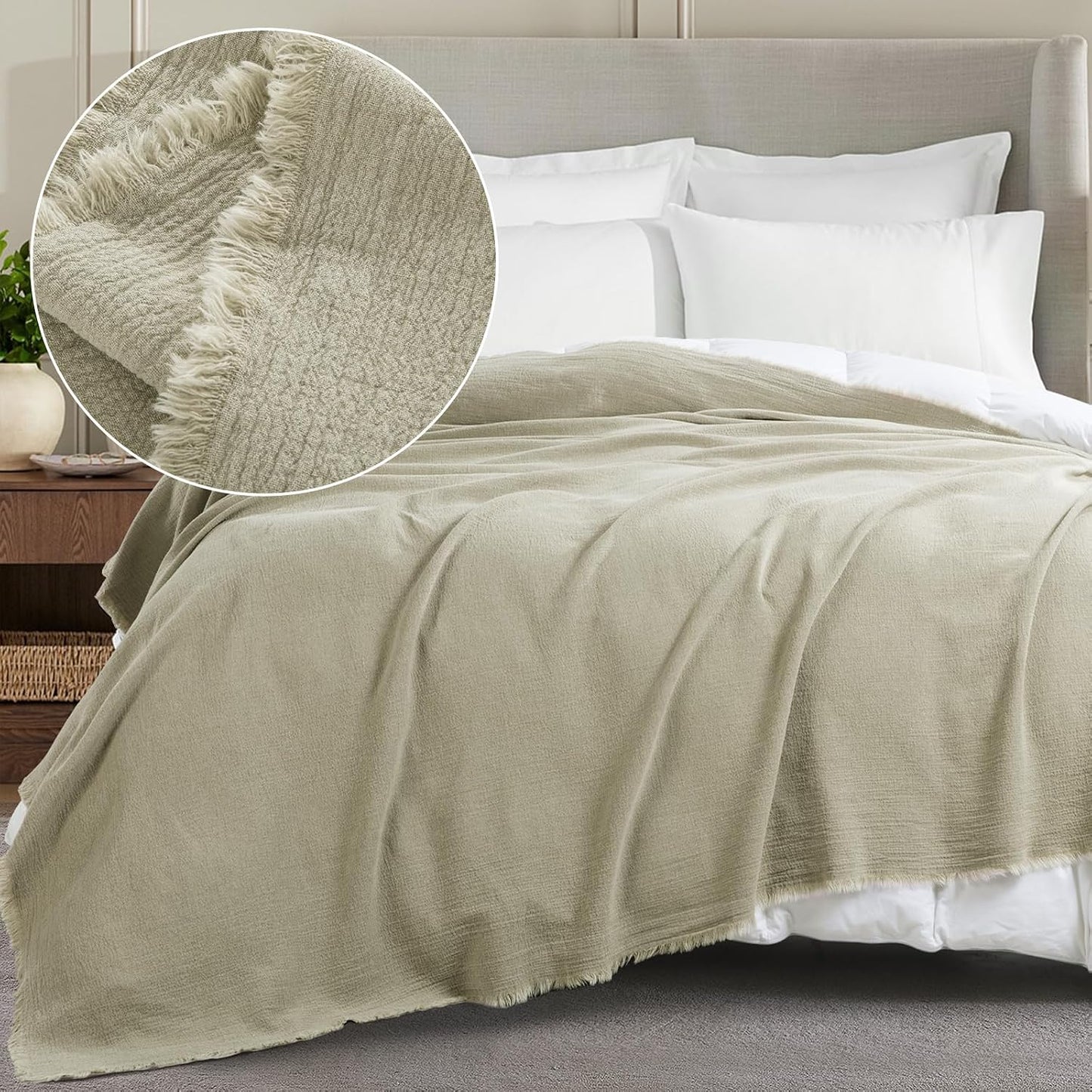 HOMBYS 92"x108" Linen Oversized King Blanket-Soft Linen Reversible Throw Lightweight Blanket in Natural Color Bed Blanket(Flax Color, 92"x108") BST326H