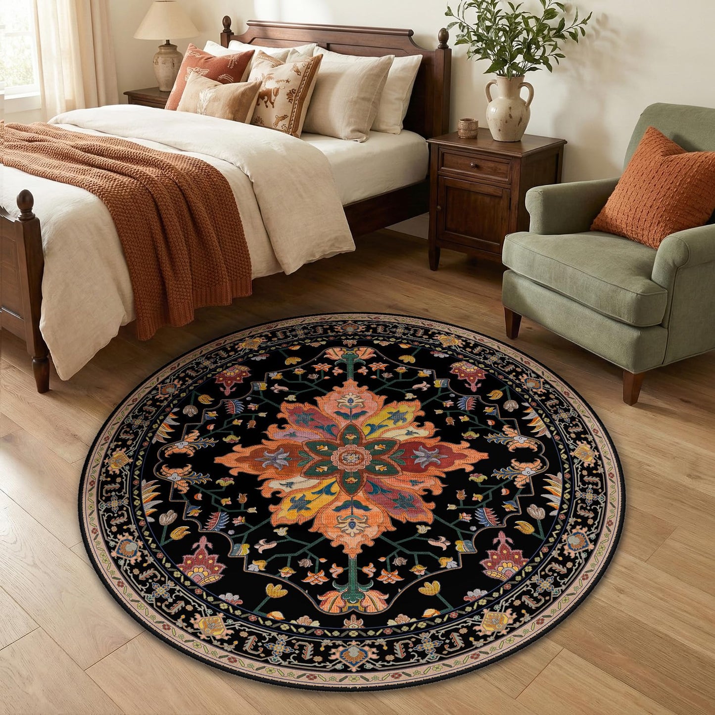 RELEANY Area Rugs Runner 2'x6' Washable Non-Slip, Floral Vintage Distress Medallion Carpet for Kitchen Hallway Bedroom Beside Laundry Room Bathroom, Teal Green Lake Blue Turquoise DD1210