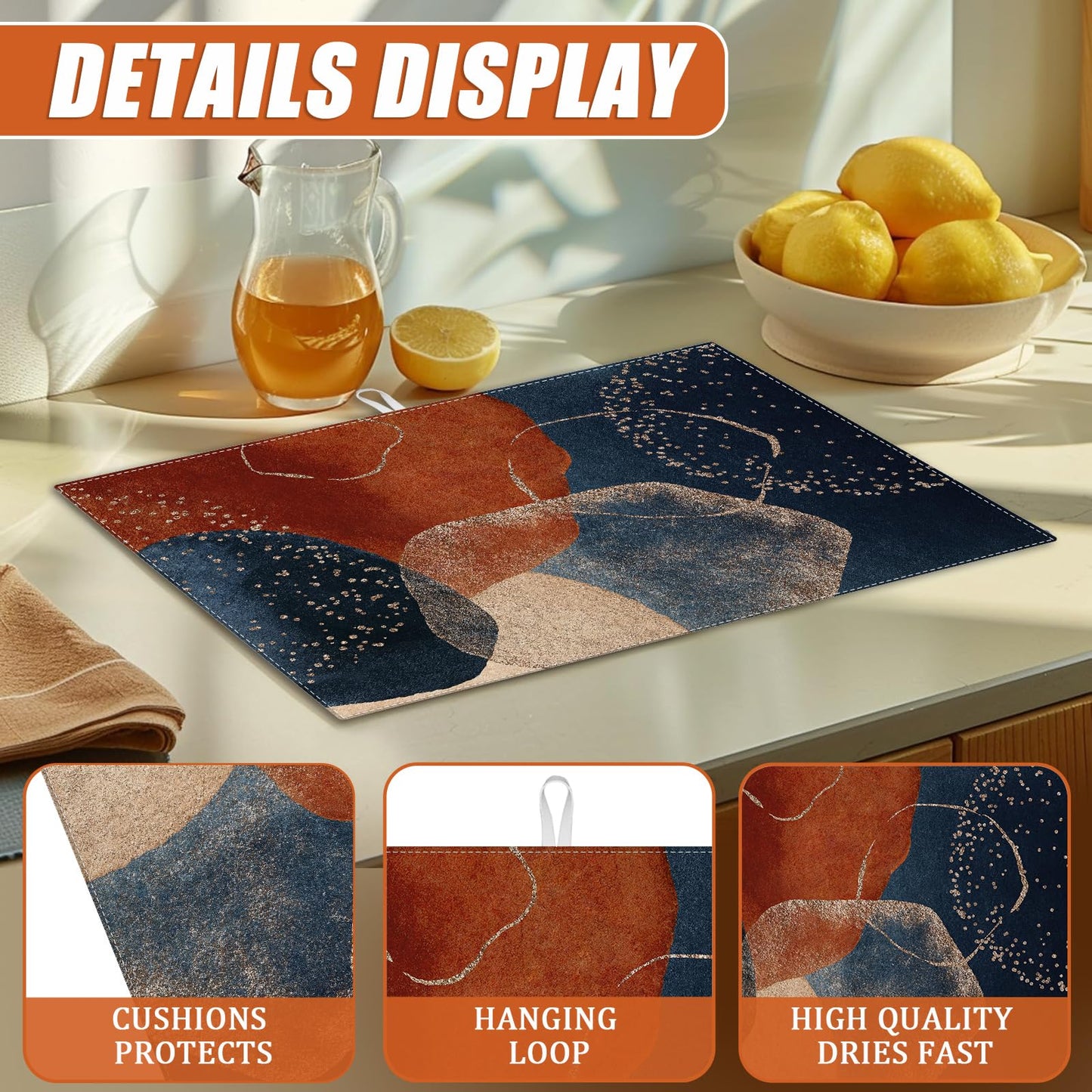 Brown Leopard Dish Drying Mat for Kitchen Counter Microfiber Absorbent Dish Kitchen Drying Mat Draining Reusable Washable for Dishes/Utensils/Counterto BST220