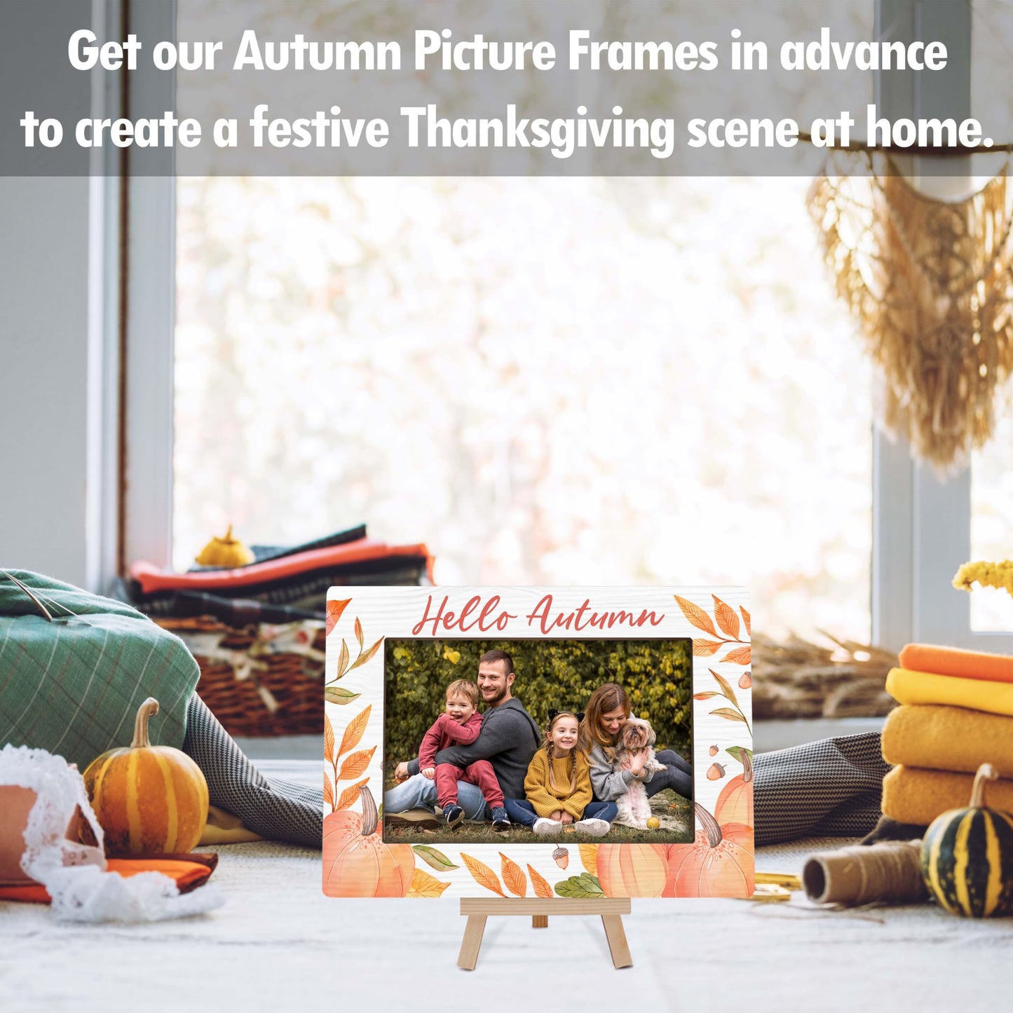 Fall Orange Picture Frames, Autumn Harvest Wooden 4x6 Photo Frame with Easel, Thanksgiving Gifts for Home Office Tabletop Display Decorations - D02 BST326L