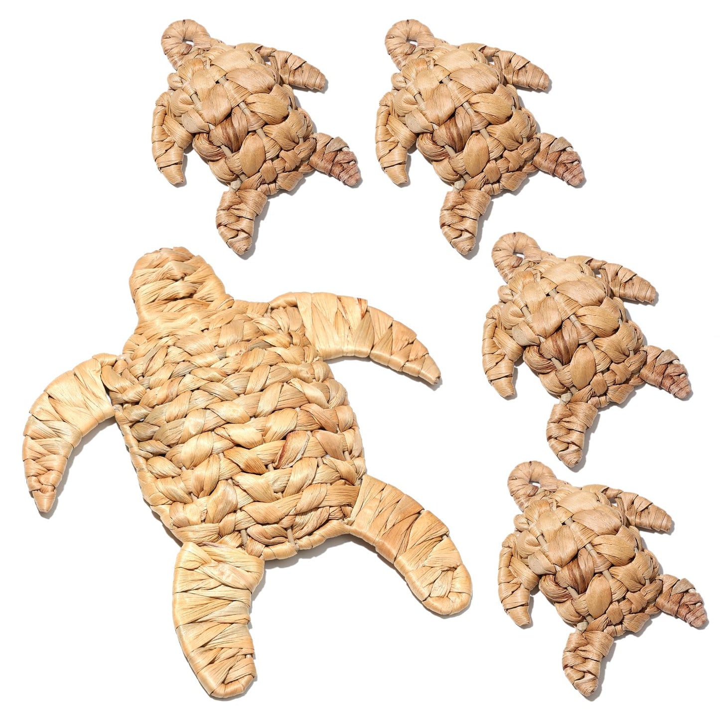 3 Pcs Wicker Sea Turtle Wall Decor, Handmade Water Hyacinth Turtle Beach Theme Decor, Coastal Nautical Wall Art for Bathroom Bedroom Living Room Patio, Boho Ocean Sea Life Hanging Sculpture (3) BST220