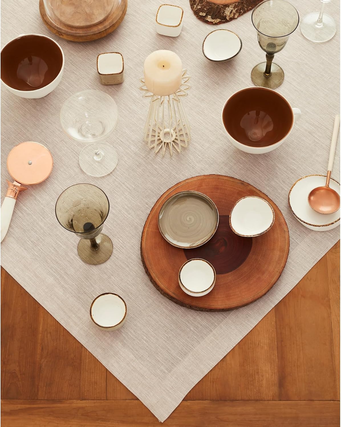 Solino Home 100% Pure Linen Table Cloth, Throw Natural, Athena 52 x 52 in | Linen Tablecloth a neat topper for bistro, card and side tables | softly textured weave | Light Natural | OEKO-TEX Certified BST326SOLH
