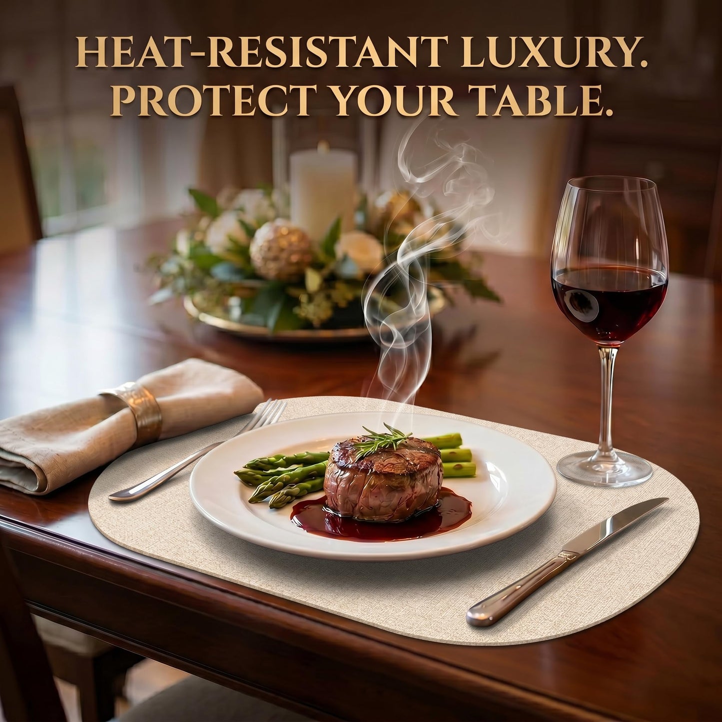 Faux Leather Placemats Set of 6, Wipeable Waterproof Stain Resistant Table Mats, Heat Resistant Thick Placemats with Hand-Painted Edges for Kitchen Dining, Imitative Linen Texture, Various Shapes BST326H