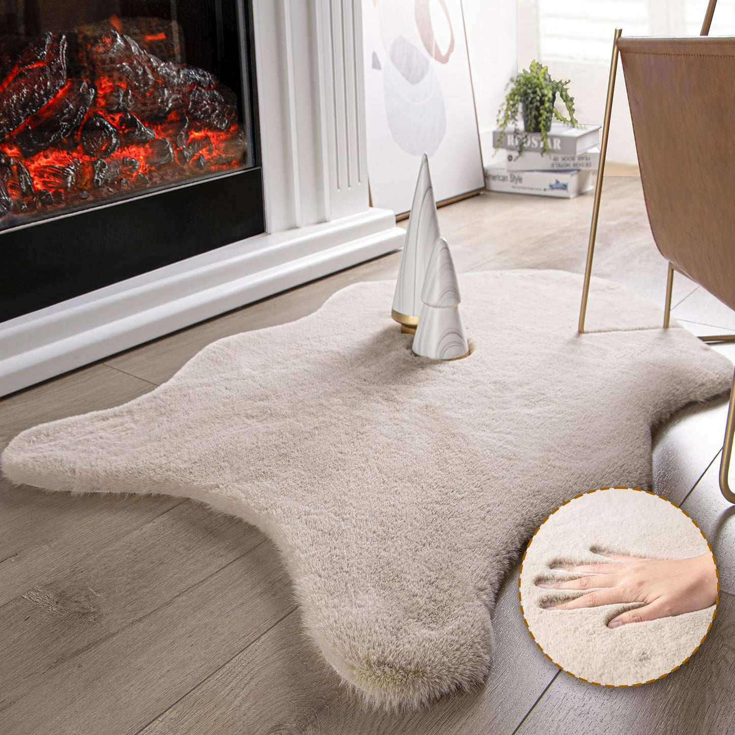 Ashler Faux Fur Rug, Ultra Soft Faux Rabbit Fur, Beige Area Rugs, 3 x 3 Feet Round, Machine Washable Nursery Decor Throw Rugs for Bedroom, Kids Room, Living Room BST326H