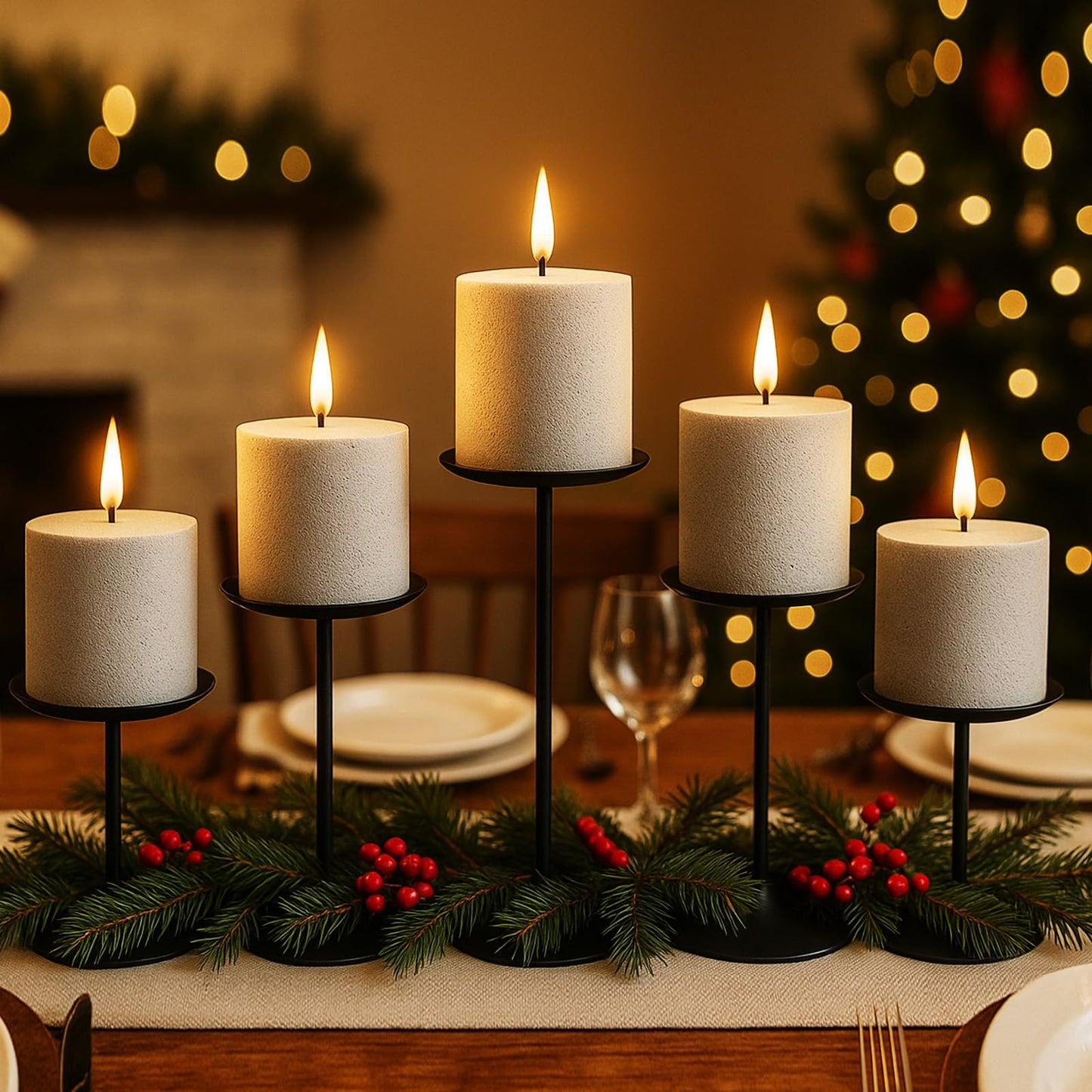 smtyle Gold Metal Candle Holder Sets for Pillar Candles Set of 3 Wedding Table Centerpiece Candle Holders, Minimalist Farmhouse Decor for Fireplace Mantel & Dining Room BST326H