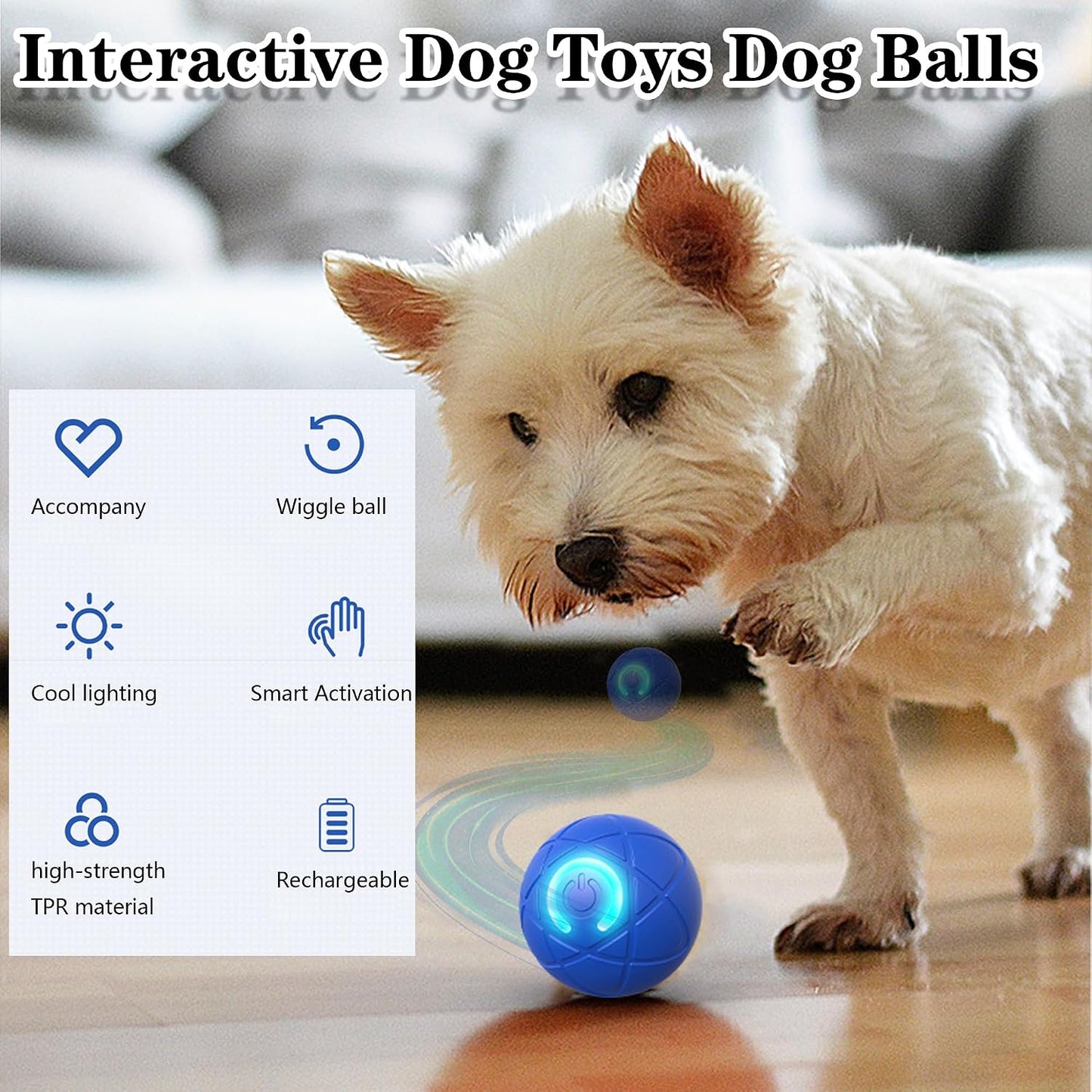 IRIDESCENT Interactive Dog Toys Dog Balls Activated Automatic Rolling Ball for Puppy Small Medium Dogs Smart Jumping Automatic Moving Bouncing and Rotating Ball Vibrating Keep Them Busy WN420