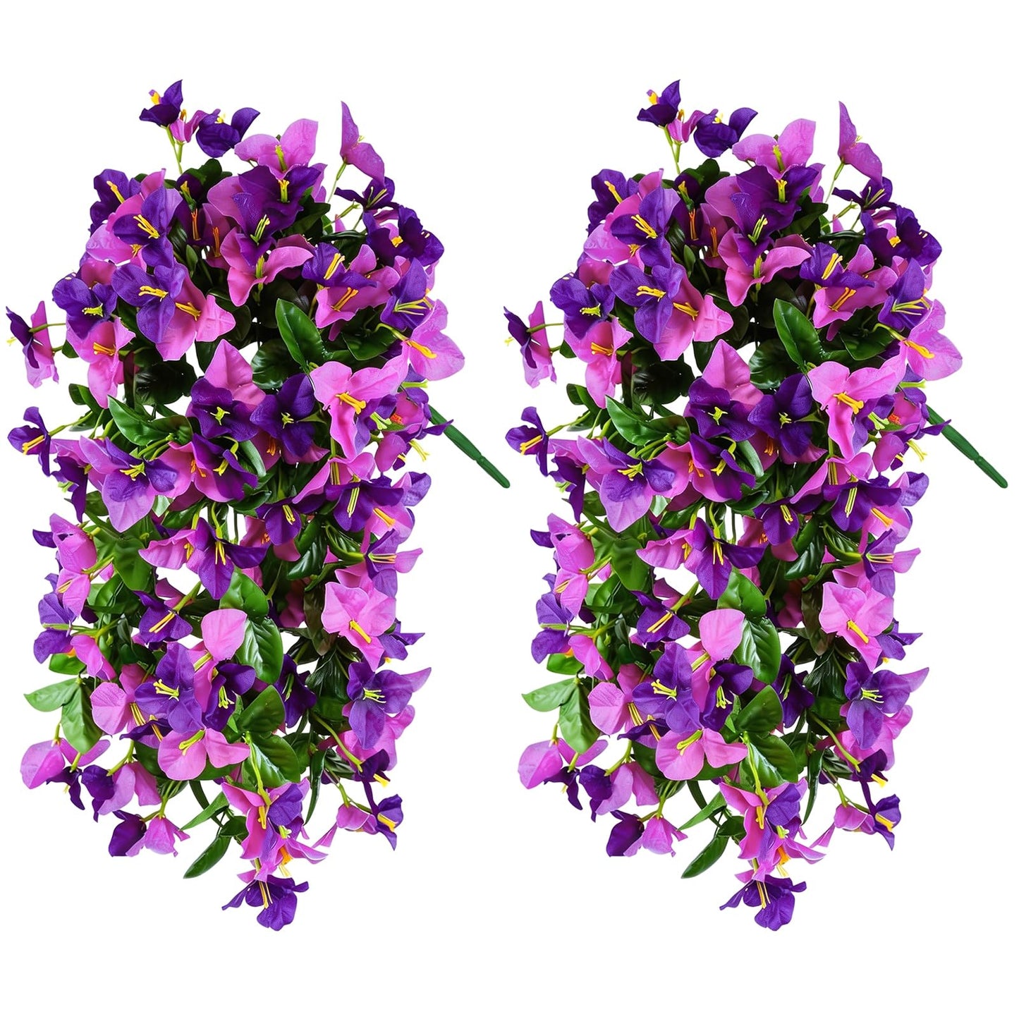 2 Pack Artificial Bougainvillea Flowers for Outdoors Decorations, Fake Hanging Plants, Faux Outside Flowers UV Resistant for Baskets Home Front Door Porch Patio Balcony Yard(Hot Pink) BST202
