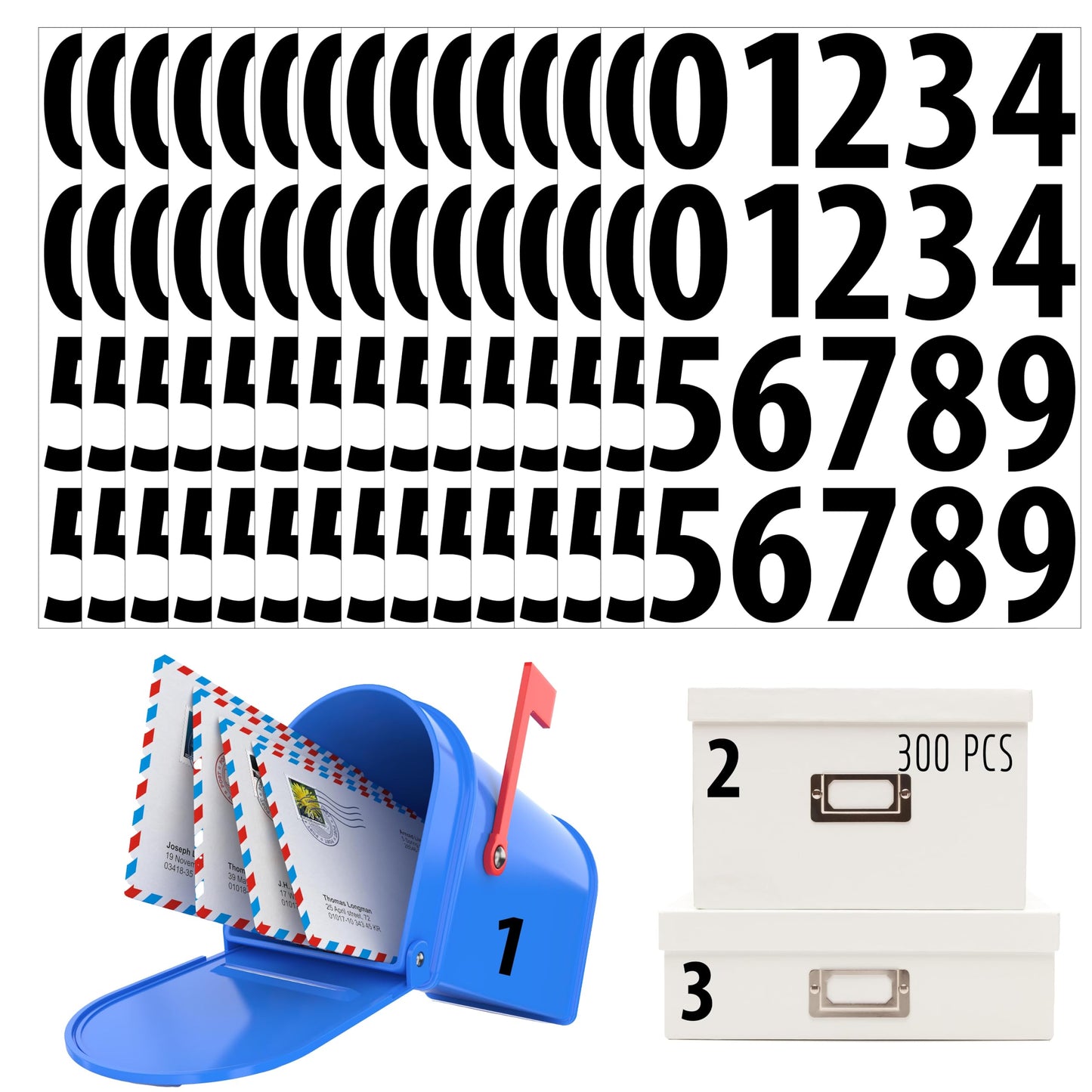 300 PCS Number Stickers, 2” Waterproof Vinyl Number Stickers Consecutive Number 0-9 Labels Self-Adhesive Without Residue Left for Office, Classroom, Indoor, Boxes, Storage (15 Sheets, White) BST220