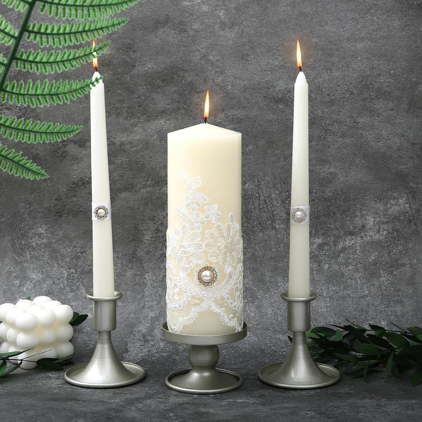 Unity Candle Holder - Unity Candle Holders for Weddings, Metal Unity Candlestick Holder Set of 3, Decorative Unity Candle Stand for Wedding Ceremony Table Centerpiece Decoration Gift (Silver) BST202