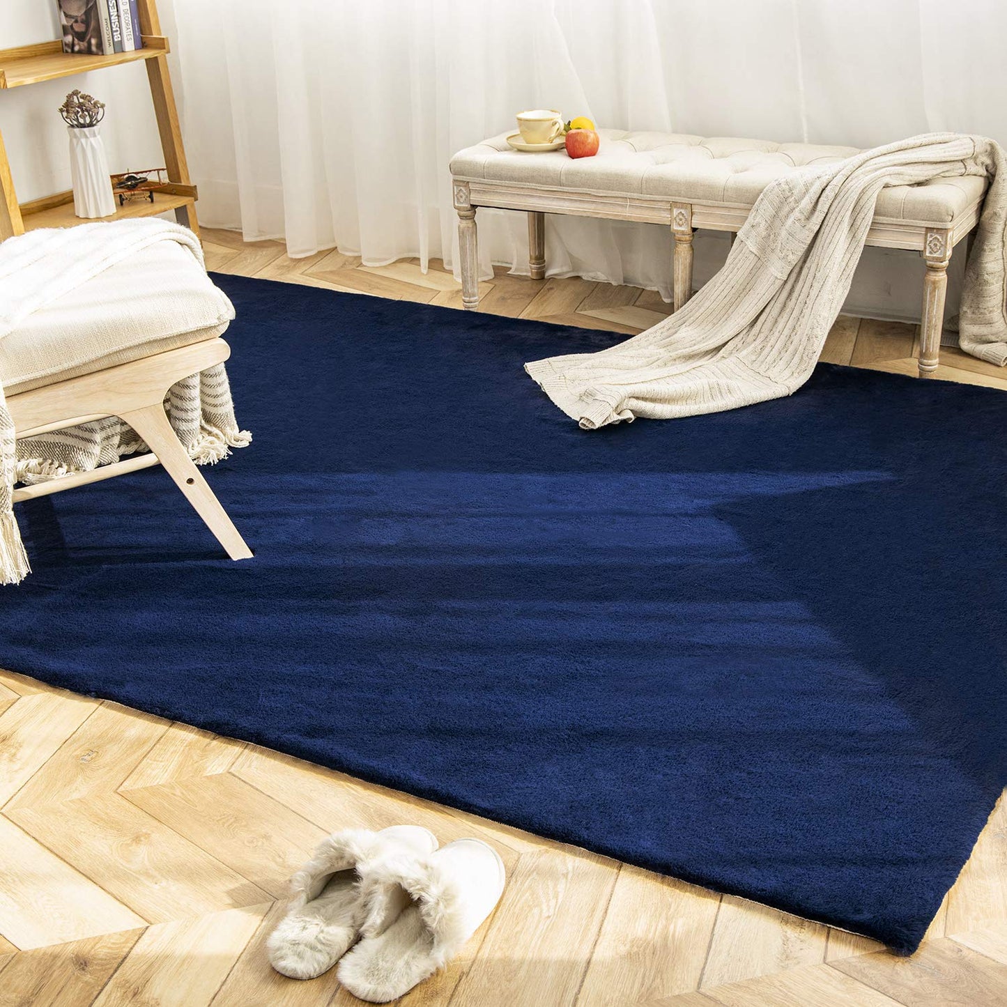 Ashler Faux Fur Rug, Ultra Soft Faux Rabbit Fur, Beige Area Rugs, 3 x 3 Feet Round, Machine Washable Nursery Decor Throw Rugs for Bedroom, Kids Room, Living Room BST326H