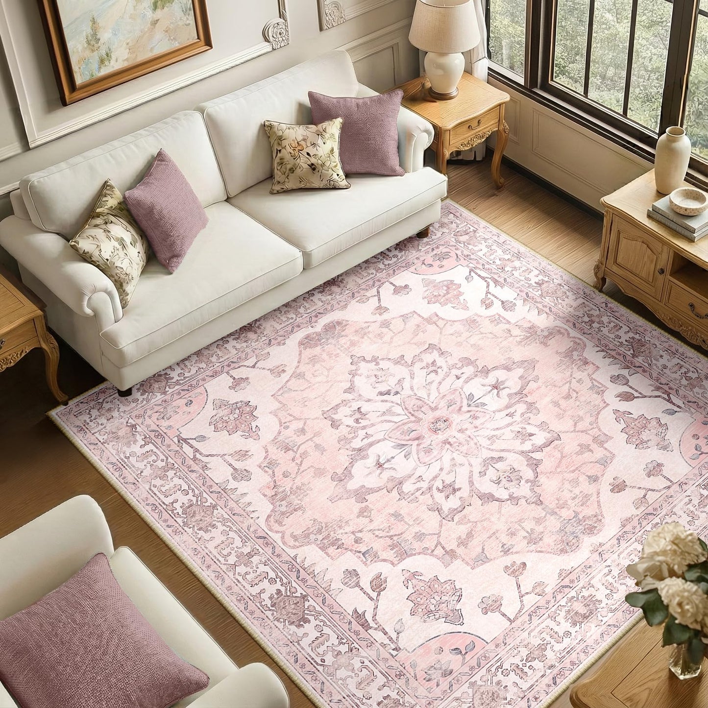 RELEANY Area Rugs Runner 2'x6' Washable Non-Slip, Floral Vintage Distress Medallion Carpet for Kitchen Hallway Bedroom Beside Laundry Room Bathroom, Teal Green Lake Blue Turquoise DD1210