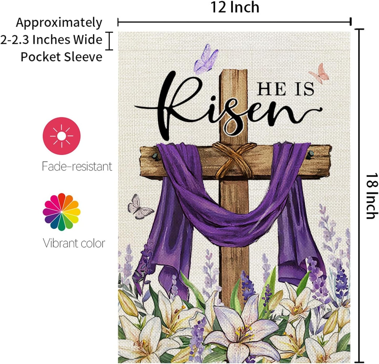 CROWNED BEAUTY Easter Garden Flag He is Risen 12x18 Inch Double Sided Holiday Decoration for Outdoor Lawn Yard WN420