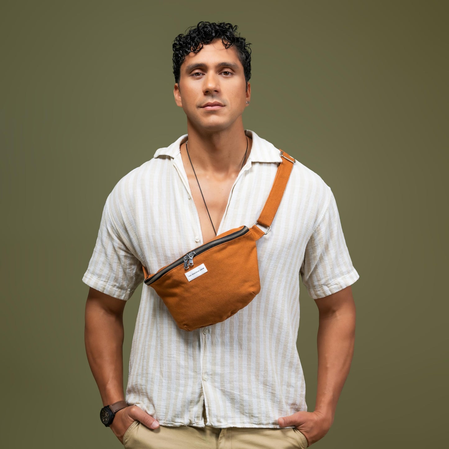 The Peacock Crew Spacious Leopard Print Crossbody Belt Bag in Cotton Canvas – Lightweight Comfortable & Elegant Sling Pouch Travel Safe Design & Daily Use – Dual Zippers Fanny Pack for Men & Women BST220