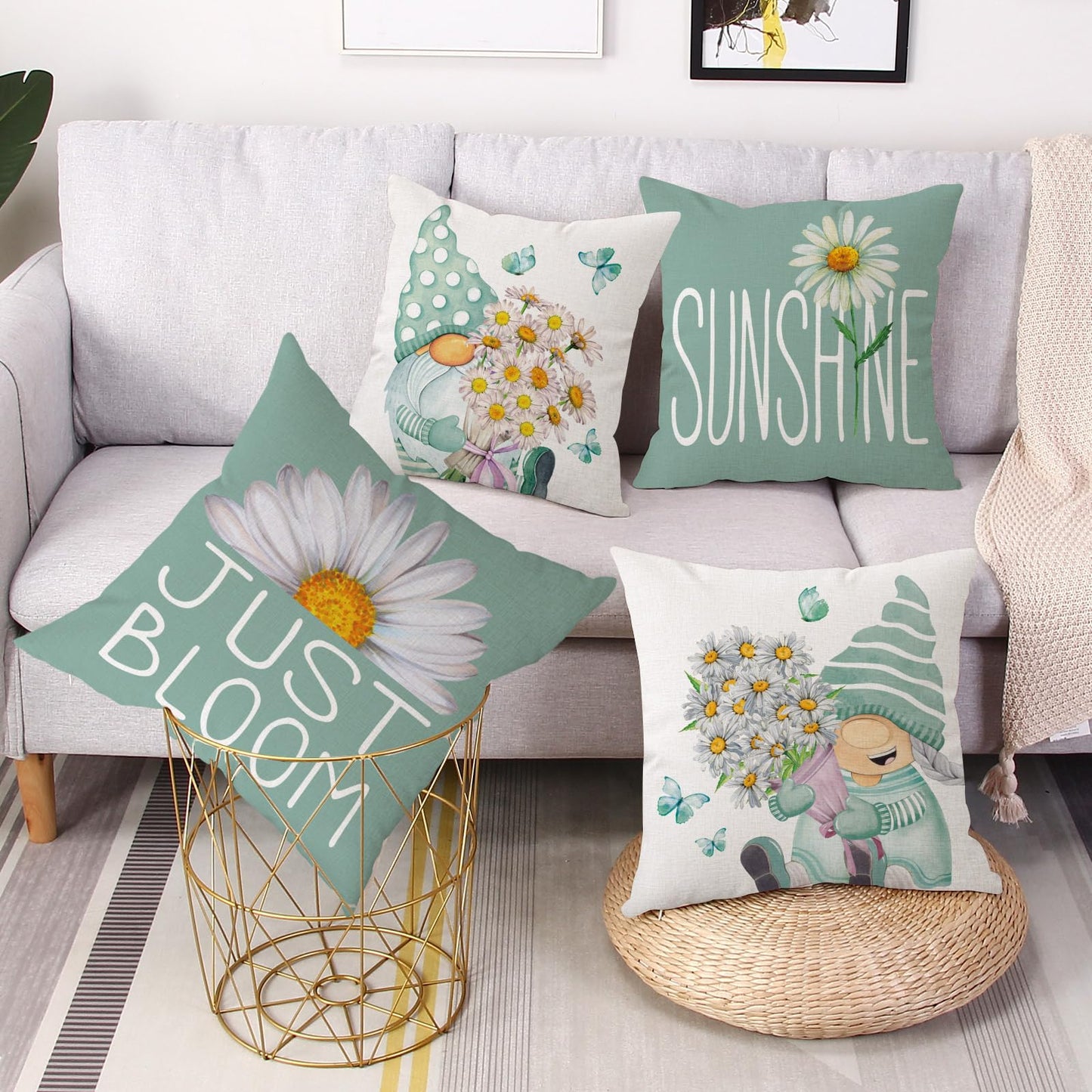 Spring Easter Pillow Covers 18x18 Set of 2 Rabbit Bunny Carrot Truck Spring Flowers Decorative Throw Pillow Covers for Home Office Sofa Bed Couch BST326L