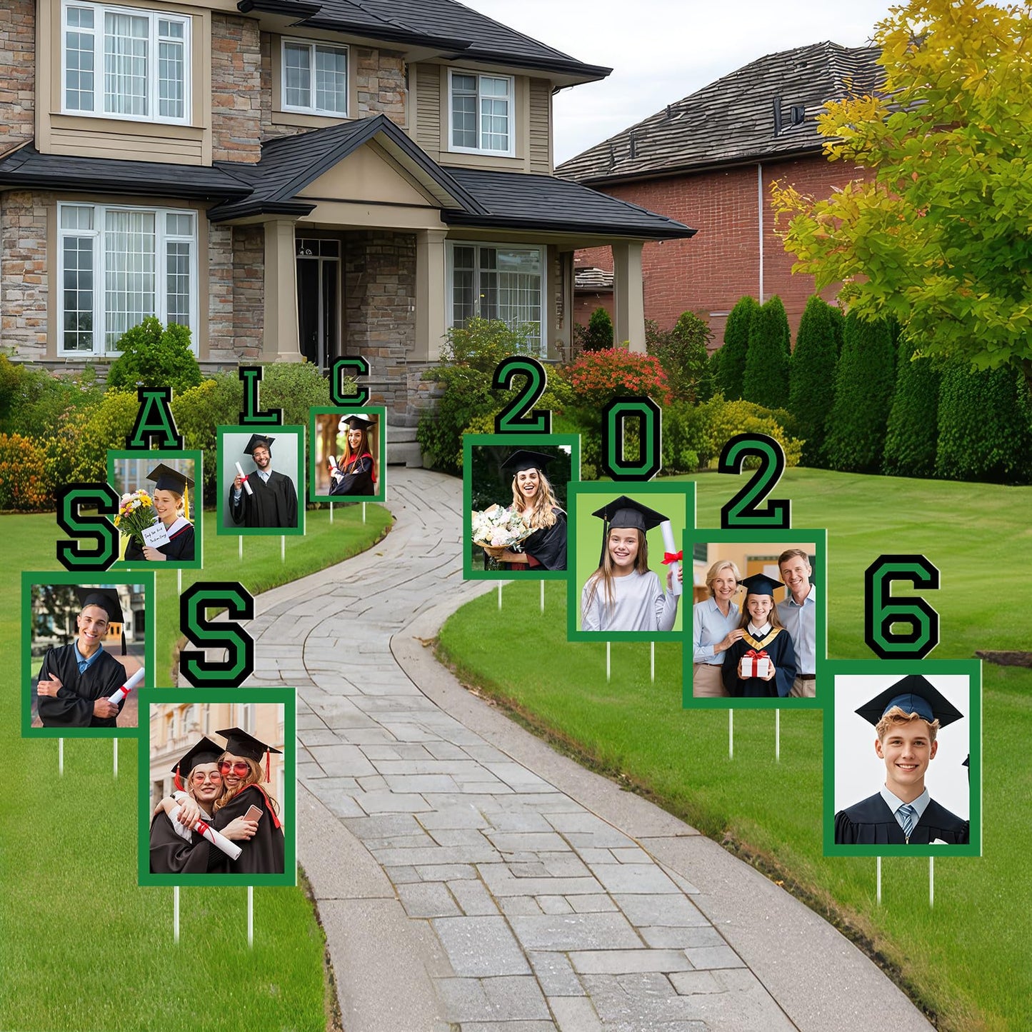 12 Pcs Graduation Photo Yard Sign Decorations 2026, K-12 Grade Graduation School Picture Frame Lawn Sign with Stakes for Kindergarten Middle High School Class of 2026 Grad Party Decorations, Red WN420