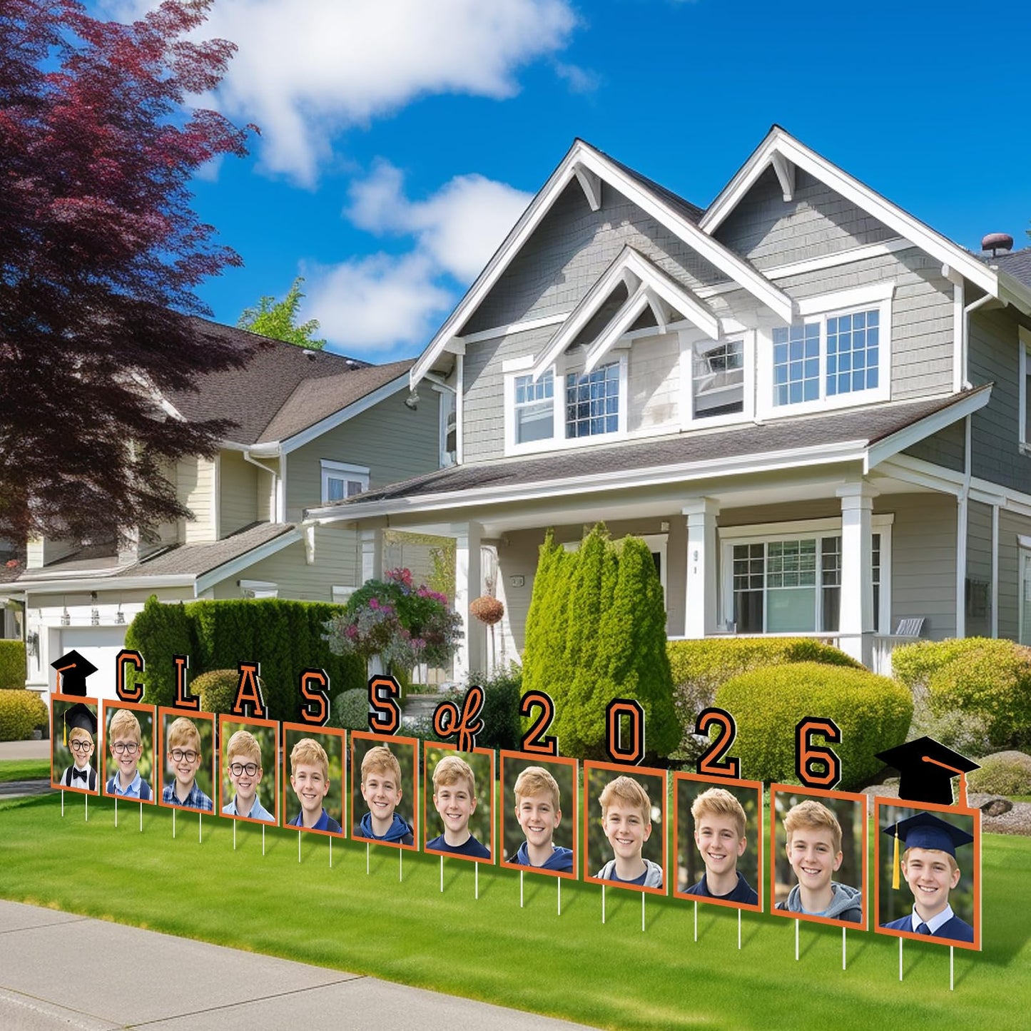 12 Pcs Graduation Photo Yard Sign Decorations 2026, K-12 Grade Graduation School Picture Frame Lawn Sign with Stakes for Kindergarten Middle High School Class of 2026 Grad Party Decorations, Red WN420