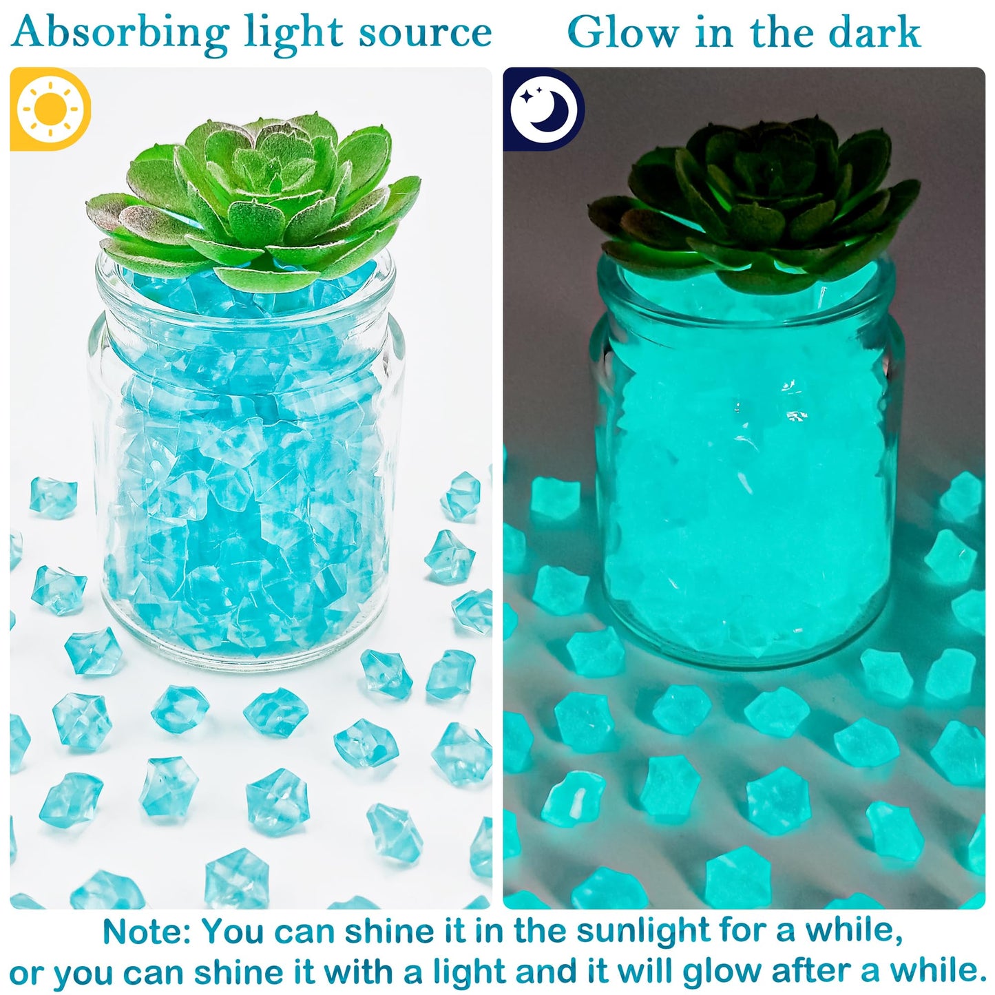 Kaiyuan Dynasty 300PCS Green Glow in the Dark Rocks Luminous Rocks Glowing Rocks for Vase Fillers Table Scatters Aquarium Fish Tank Home Decor,(11 * 14mm) BST220