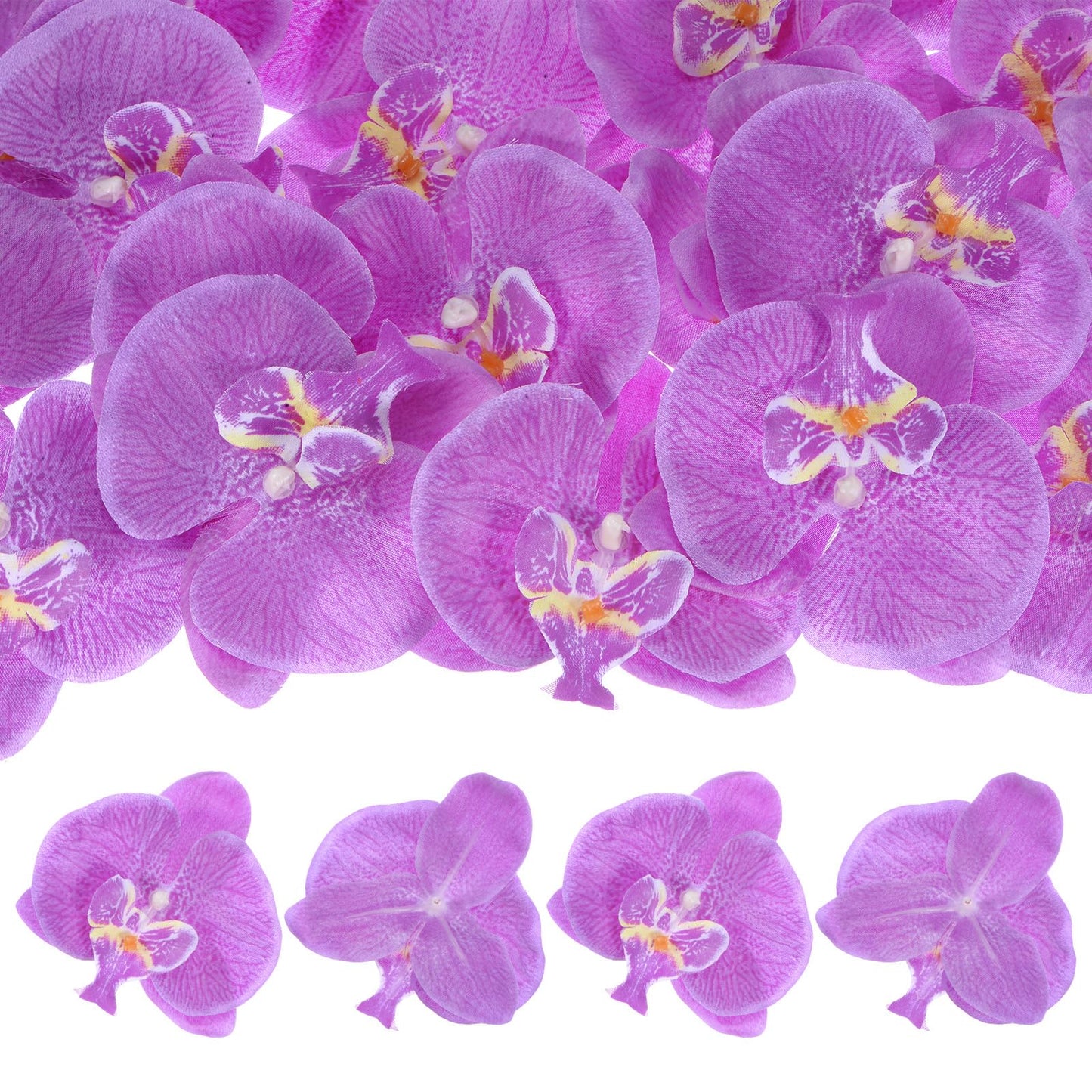 M METERXITY 20-Pack Artificial Orchid Flower Heads, Silk Faux Butterfly Flowers Head for Wedding/Bouquet/Bridal/Party Decor, Fake Phalaenopsis Petals Bulk [2.76 Inch, Dark Purple] BST220
