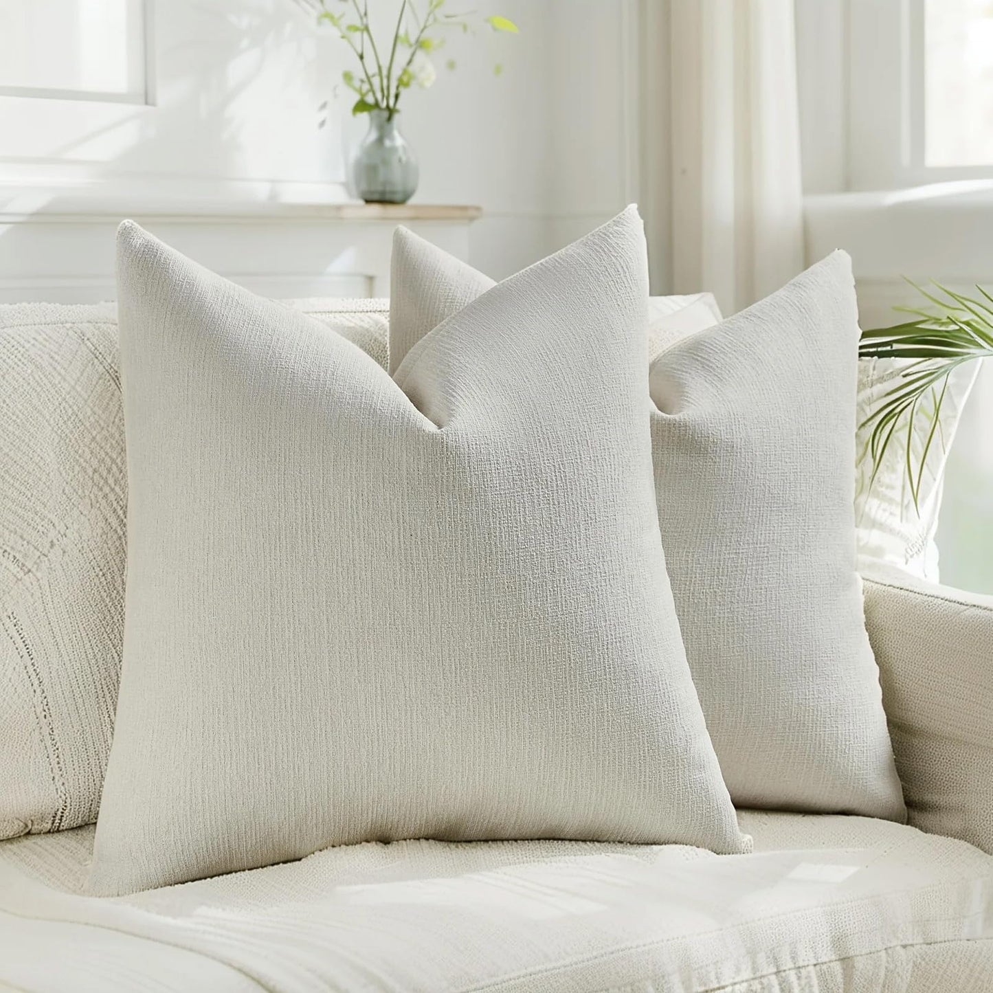 HAUSSY Pack of 2 Faux Linen Pillow Covers 26x26 Inch, Decorative Throw Pillows Soft Boho Neutral Cushion Covers Home Decor Modern Pillowcase for Couch Living Room Sofa Bed, Natural Linen (Covers Only) BST220