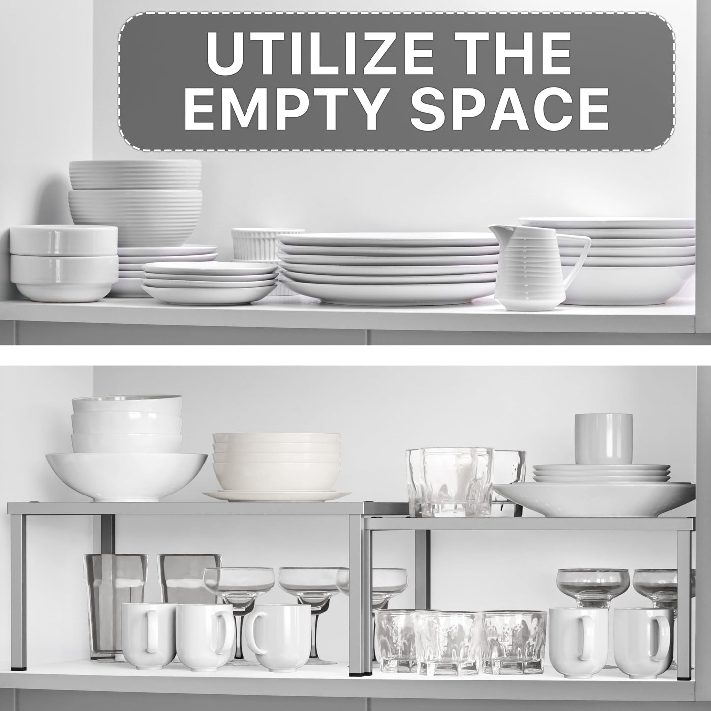 Simple Houseware Expandable Stackable Cabinet and Counter Shelf Organizer with Steel Surface, 9" D x 12.75" W x 5.9" H, Bronze