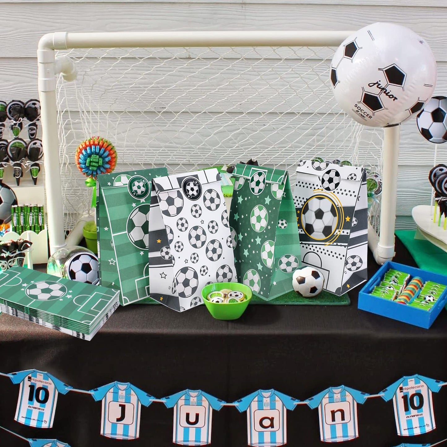 Qpout Soccer Goodie Bags Party Pack - 12 Snack Bags With Sealing Stickers for Kids Teams & Birthdays - Black & White BST326L