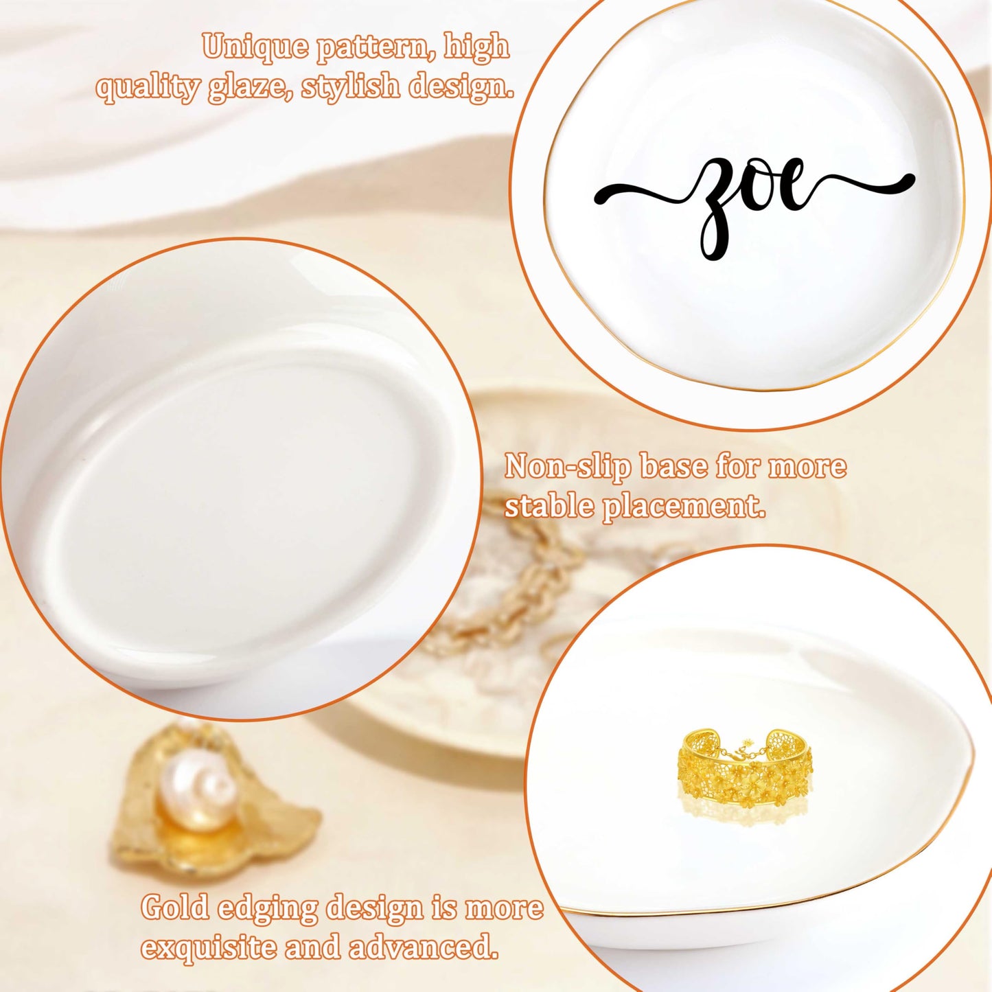 JoycuFF Initial B Ceramic Jewelry Tray, Bridesmaid Bride Gifts, Mothers Day Christmas Anniversary Engagement Birthday Gifts for Women Couples, Trinket Dish for Rings Earrings Necklaces Bracelets Keys BST202