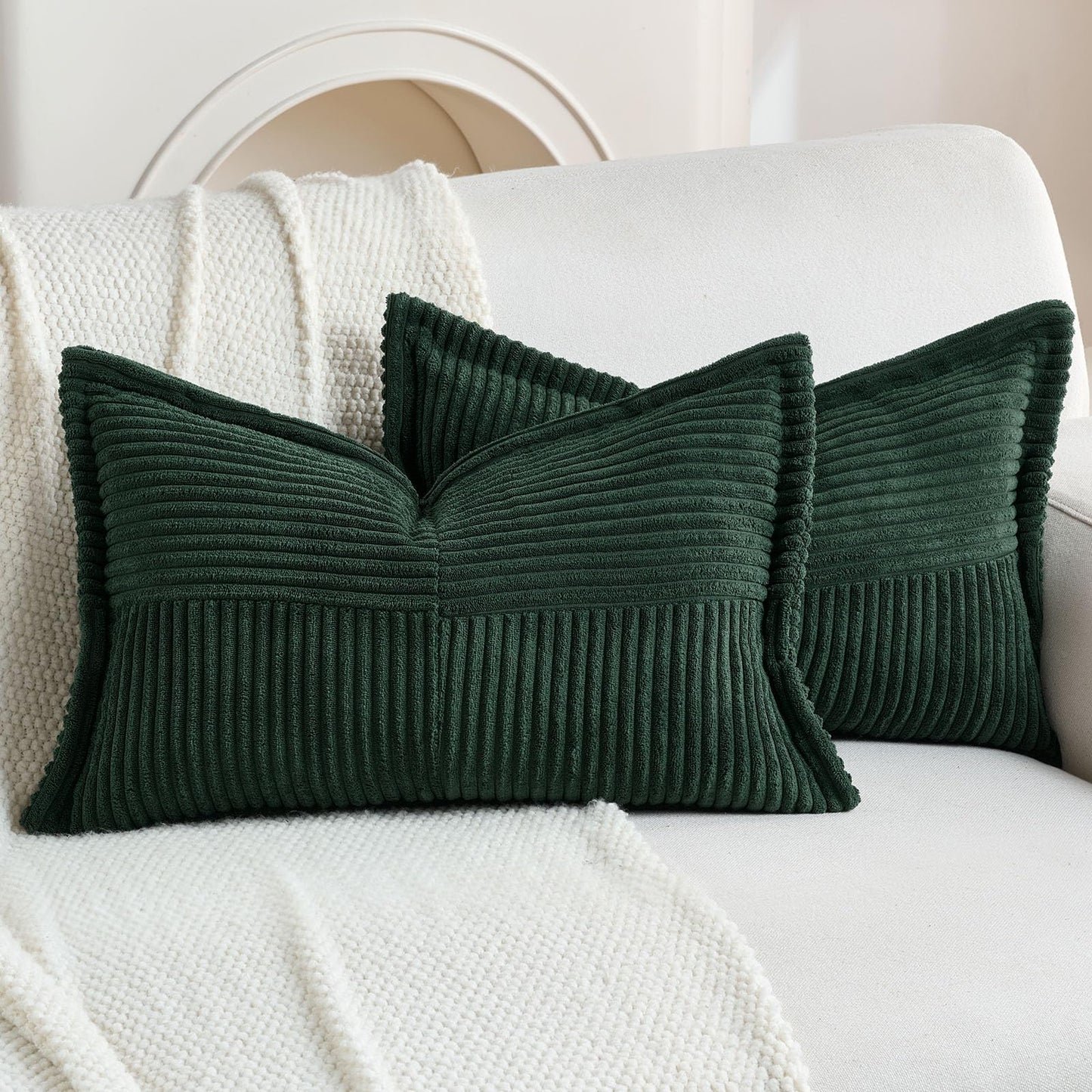 HAUSSY Pack of 2 Corduroy Throw Pillow Covers26x26 Inch, Rust | Decorative Striped Soft Boho Farmhouse Pillowcases, Machine Washable, Couch Bed Sofa Living Room Home Decor, No Insert BST202