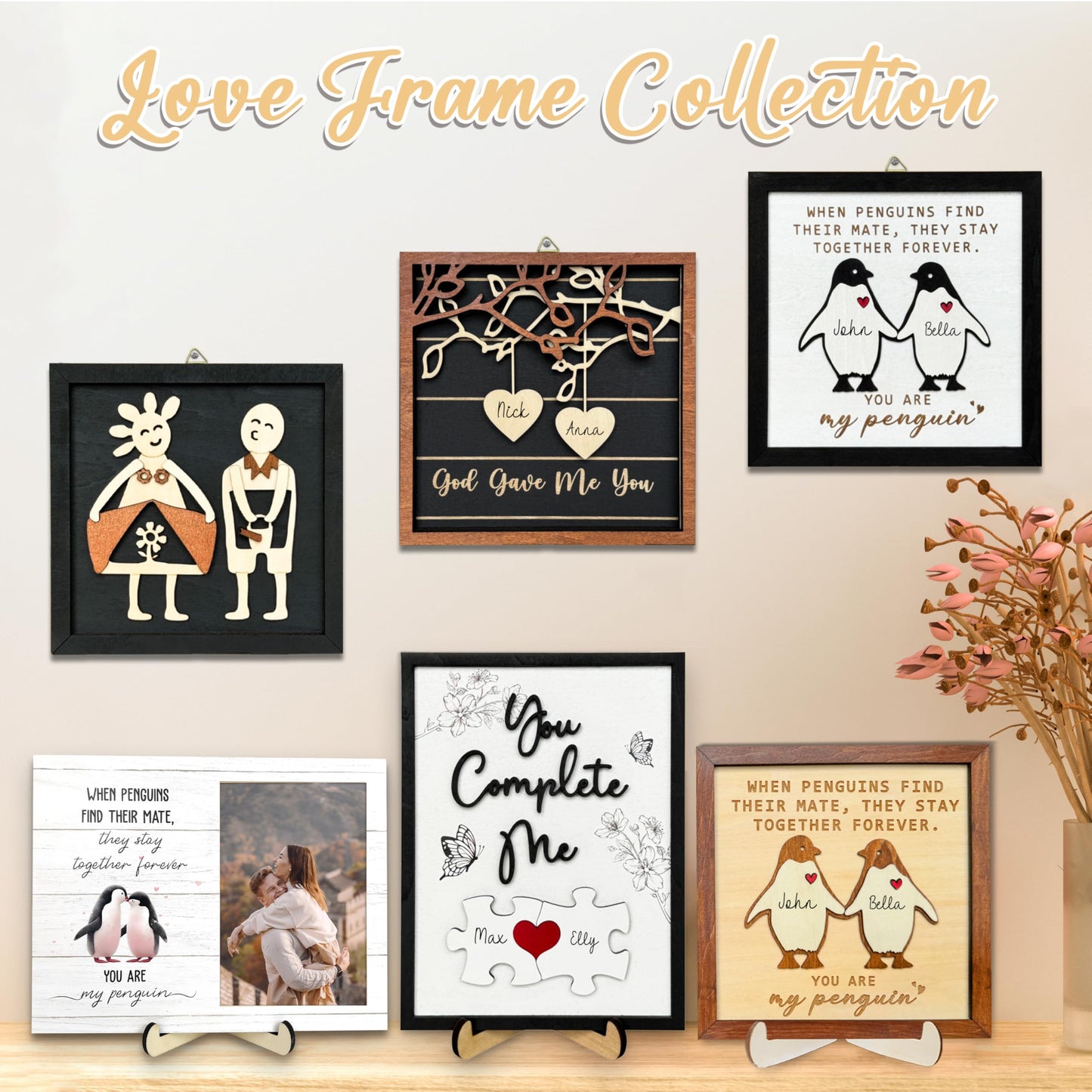 Funny Couple Decorative Gift for Him Her Anniversary Frame Wooden Sign Plaque Rustic 3D Wall Art Wedding Birthday Valentine's Day Gift for Boyfriend Girlfriend Husband Wife HU-FR252 BST220