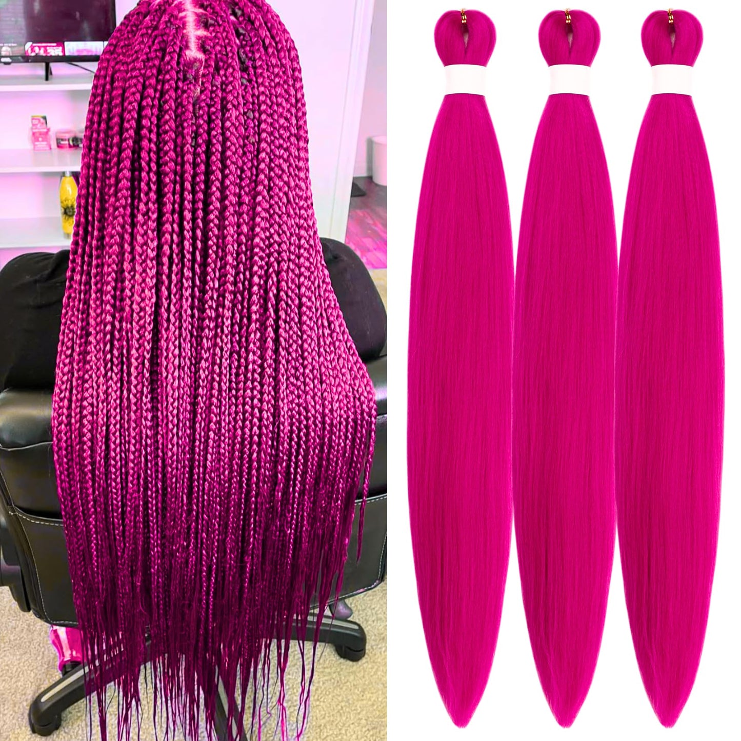 Purple Braiding Hair Pre stretched Knotless 26 inch | Hypoallergenic Synthetic Purple Prestretched Ez Braid Knotless Itch Free Soft Yaki Texture Hot Water Setting WN420