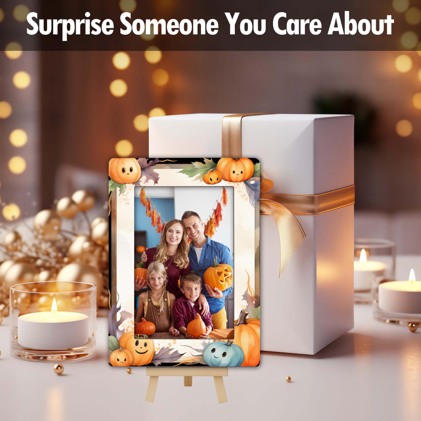 Fall Orange Picture Frames, Autumn Harvest Wooden 4x6 Photo Frame with Easel, Thanksgiving Gifts for Home Office Tabletop Display Decorations - D02 BST326L