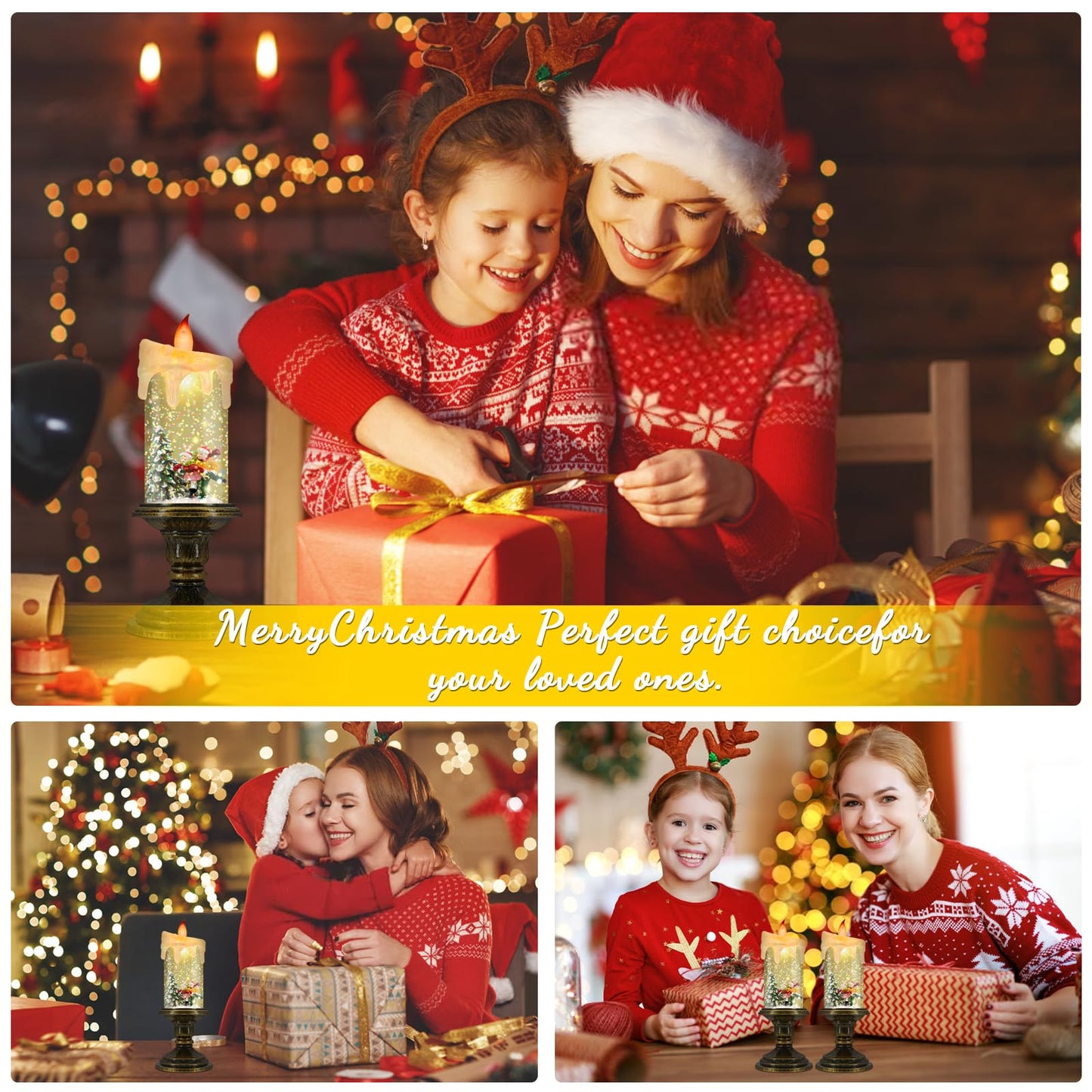 AOMIL Christmas Flameless Candles, Flickering LED Candles with Timer, Snow Globe Candle Lights for Christmas Decorations BST220