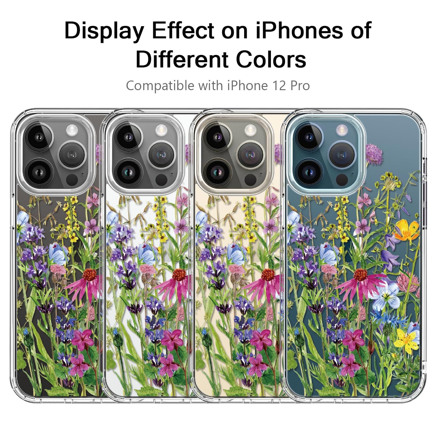 bicol for iPhone 12 Pro Max Case with Screen Protector and Camera Lens Protector - Fashionable Flower Floral Designs for Women Girls - Shockproof Acrylic Clear Phone Cover 6.7" - Blooming Flowers WN420