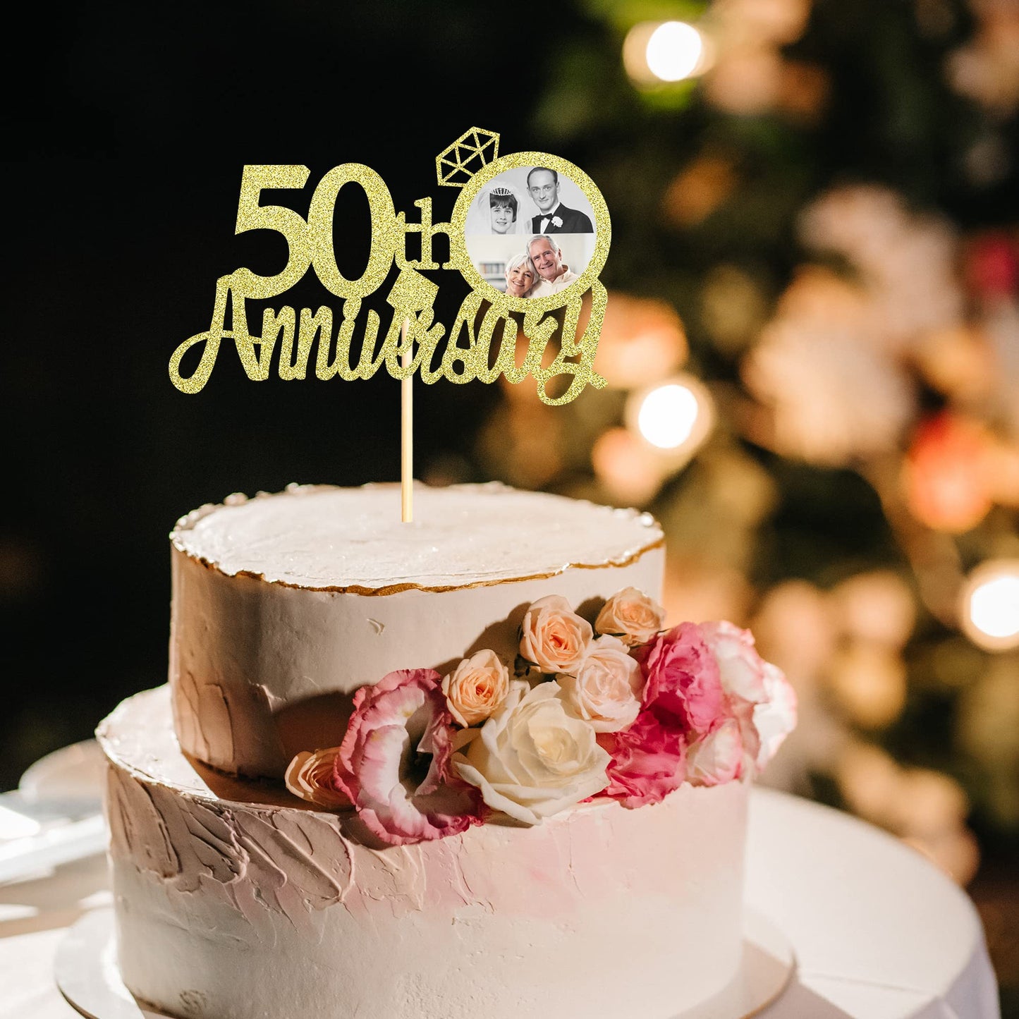 Sumerk 13 PCS Gold Glitter 55th Anniversary Cake Topper Happy 55th Anniversary Wedding Anniversary Cake Decorations BST220