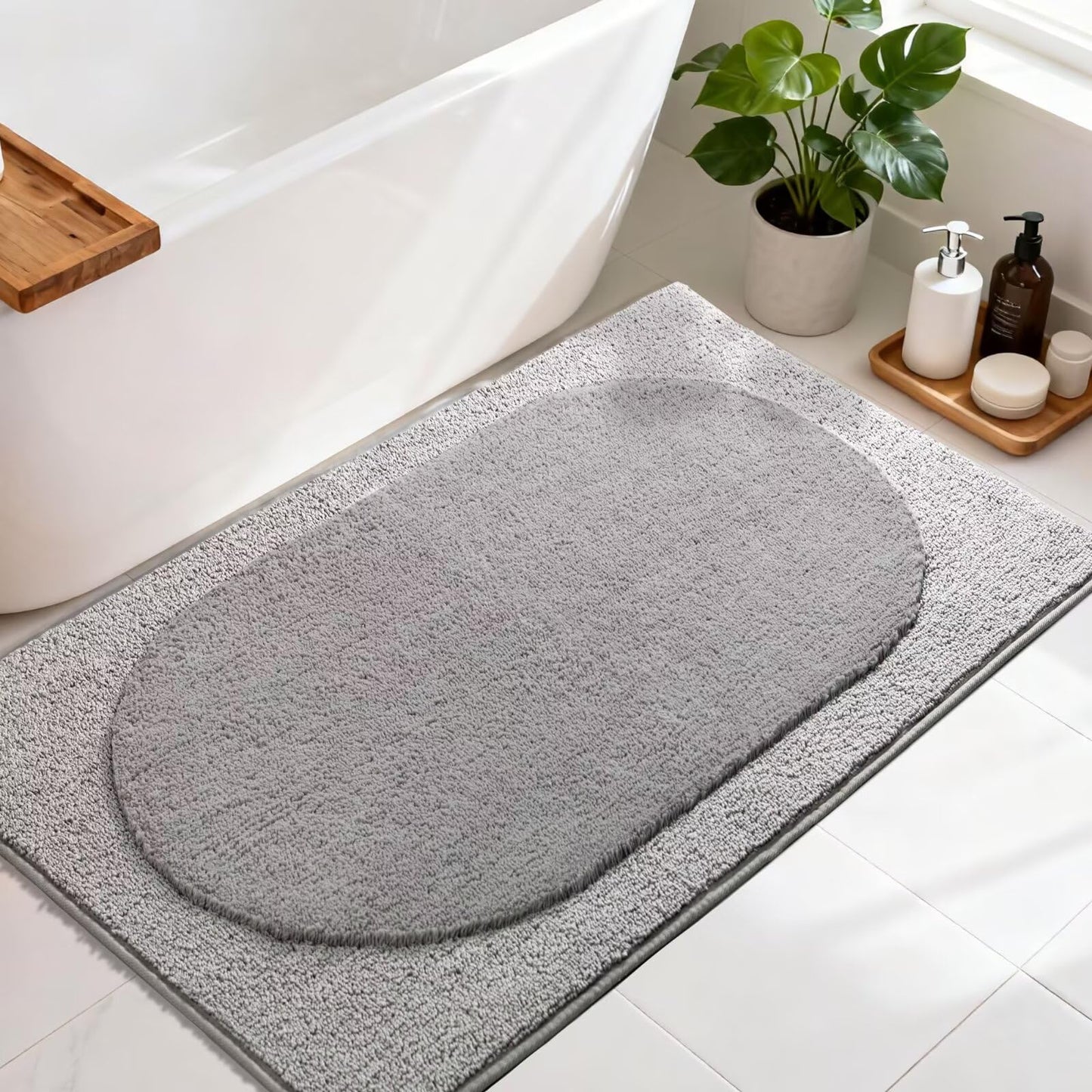 DEXDE Bathroom Rugs Non-Slip Mat for Bathroom Floor Shower,24x16 Beige | Thick Soft Absorbent Bath Mat, Quick Dry Microfiber Rug, Machine Washable Shower Floor Bathroom Mat Home Decor Accessories BST220