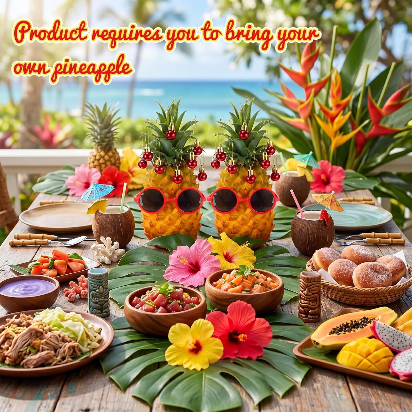 6 Sets Accessories for Pineapple Summer Christmas Tree 72 Shatterproof Mini Balls & 6 Sunglasses WN420
