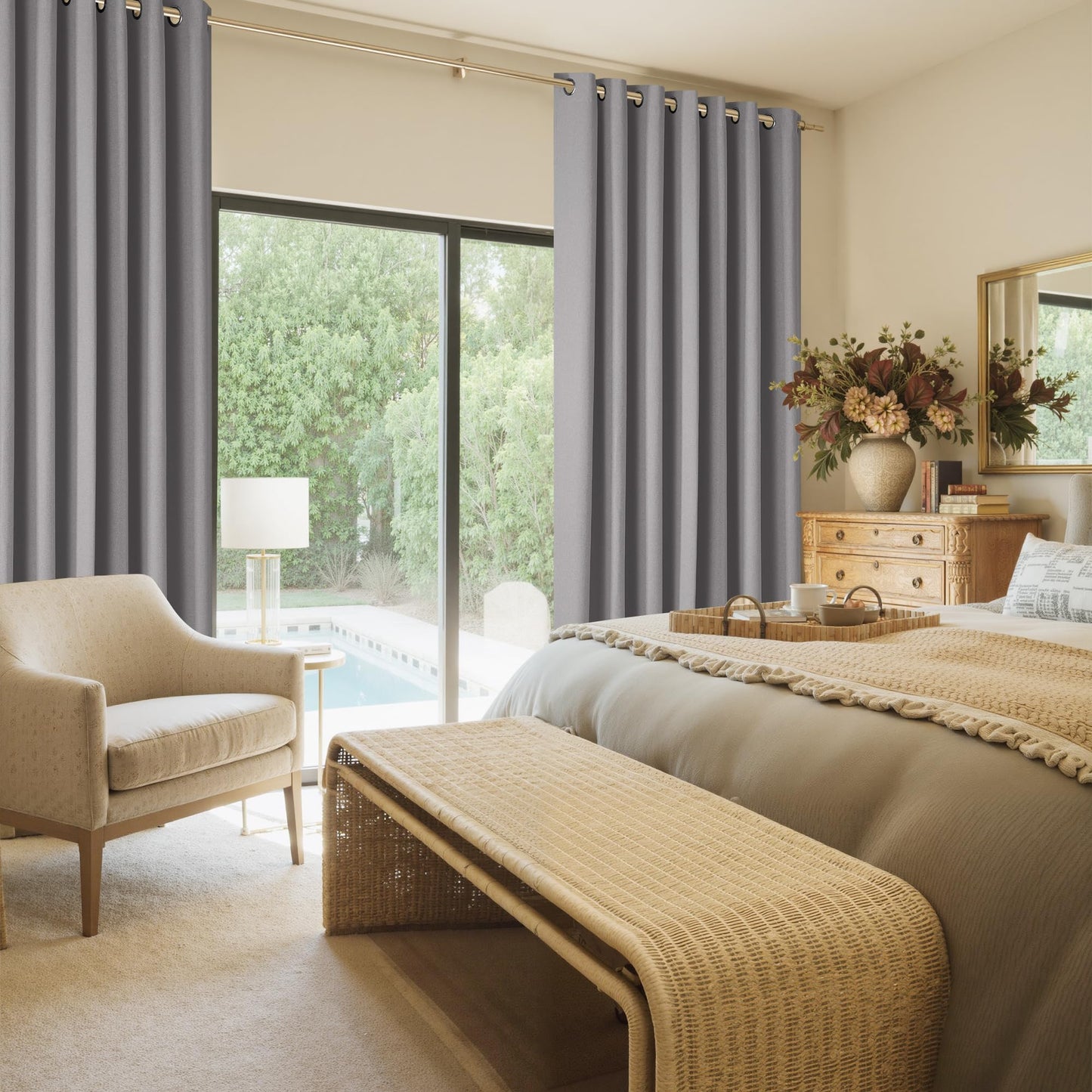 RYB HOME 100% Blackout Curtain for Sliding Glass Doors, Extra Wide Thermal Insulated Privacy Linen Curtains for Bedroom/Patio Door/Living Room/Open Closet, Room Divider, Black, W100xL108, 1 Panel BST220