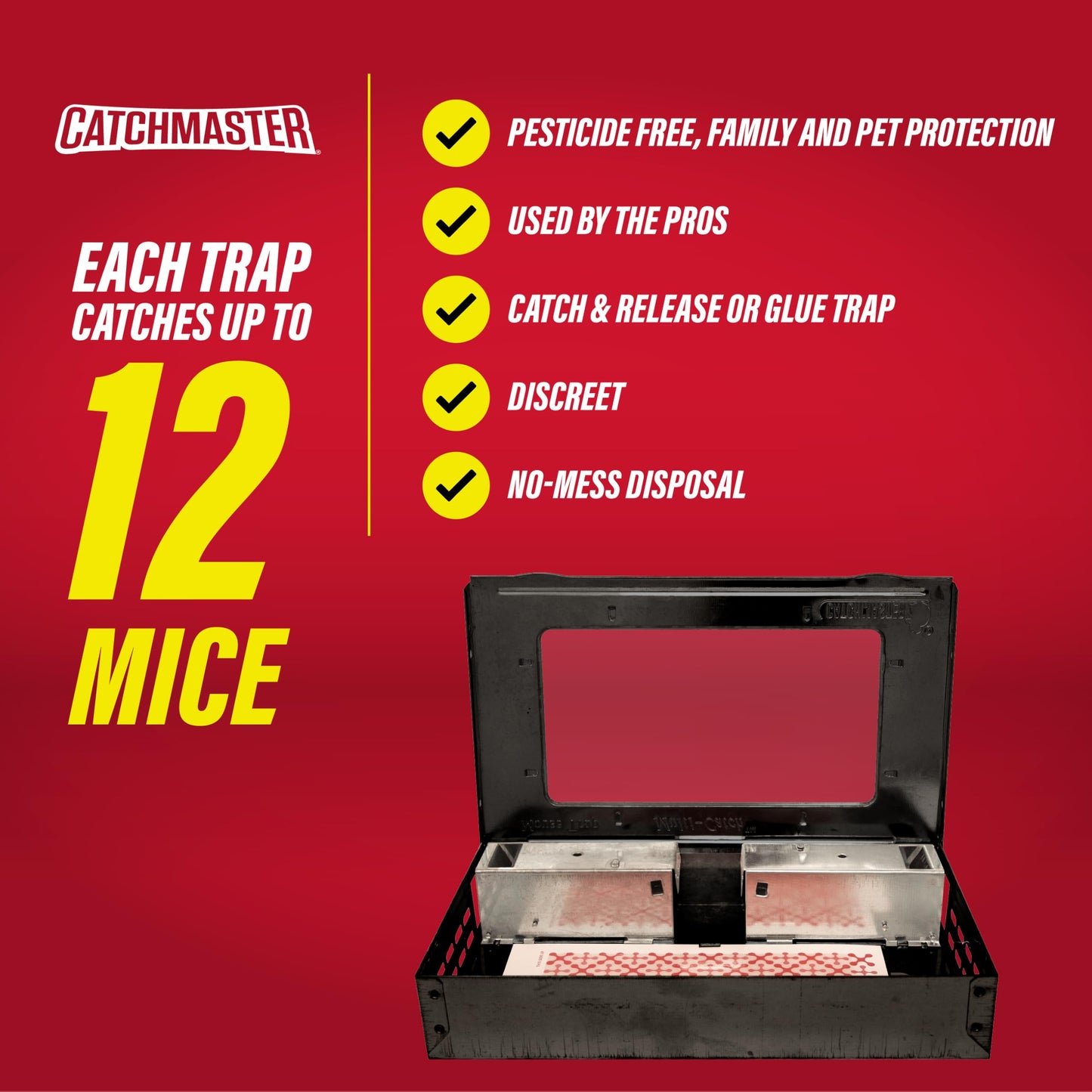Catchmaster Multi-Catch Mouse Trap 3-Pack, Humane Mouse Traps Indoor for Home, Includes Replaceable Glue Board, Live Catch Pest Control for Garage & Shed