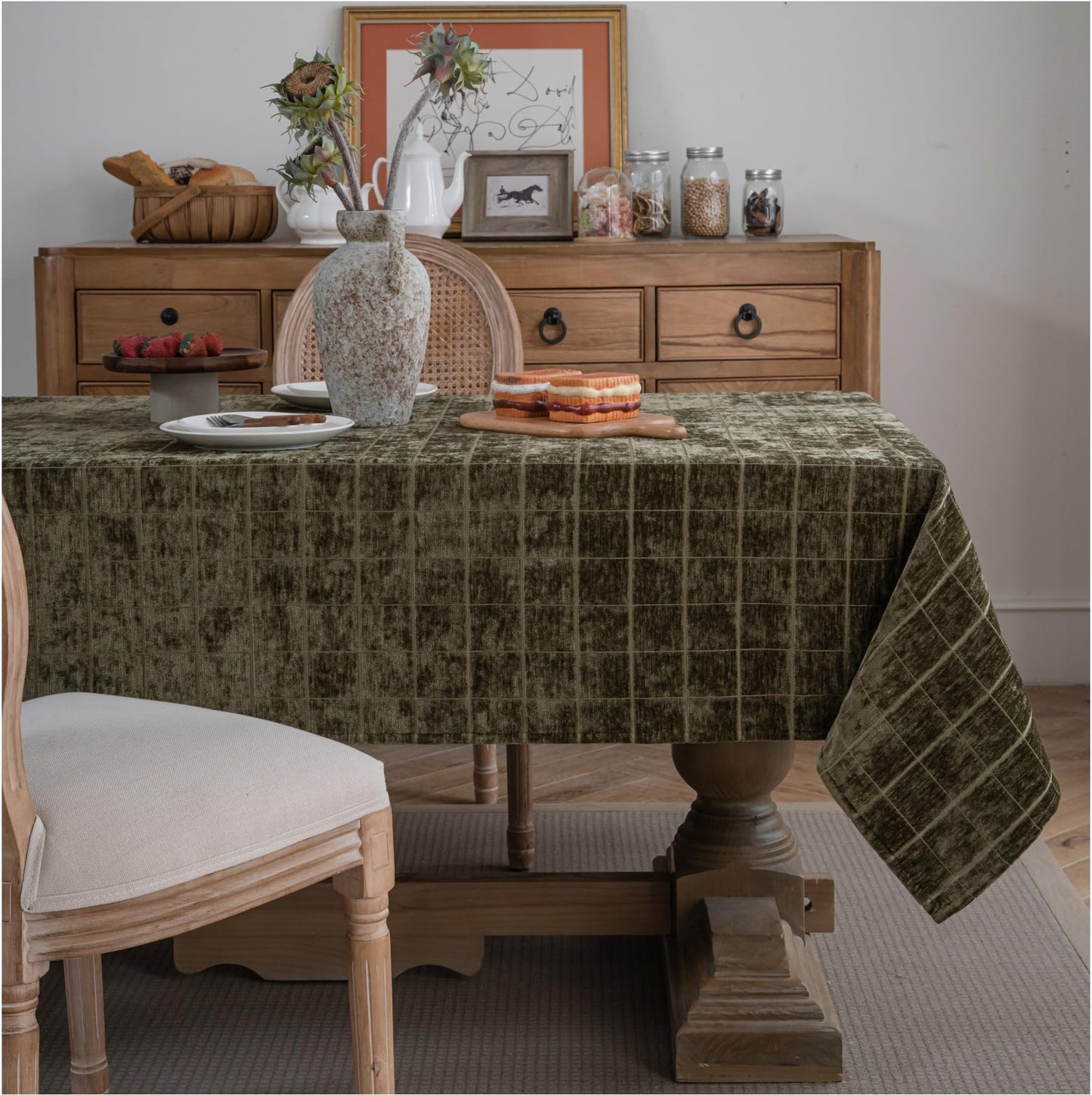 Caflife White Square Tablecloth 55x55 Inch, Cotton Linen Polyester Blend Stripes Table Cloth, Farmhouse Boho Decorative Table Cover for Dining Room Party Buffet Home Kitchen Table Decor BST202