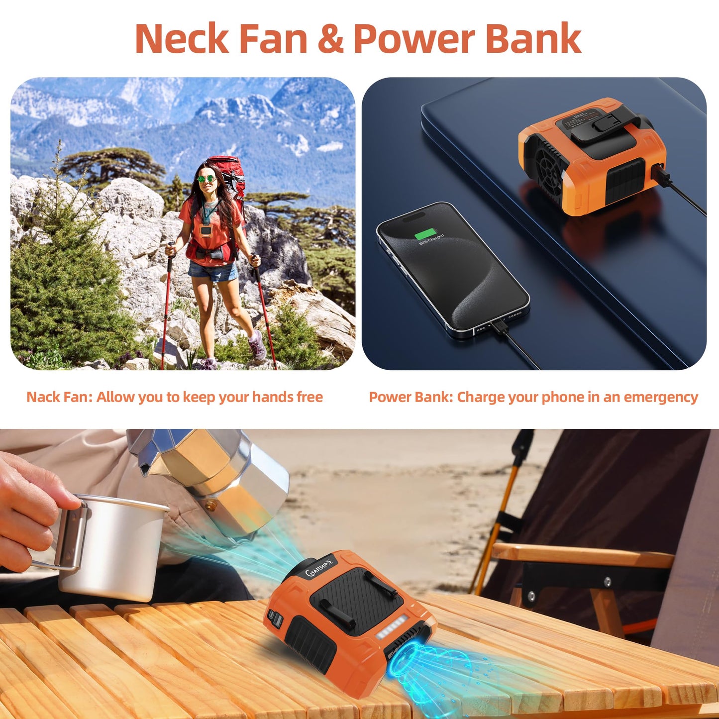 Portable Waist Fan - 6000mAh Battery, 3 Speeds, Strong Airflow, Up to 16 Hours Working Time, Portable Hands-Free Cooling Belt Clip Fan for Construction Workers, Couriers, and Campers BST202