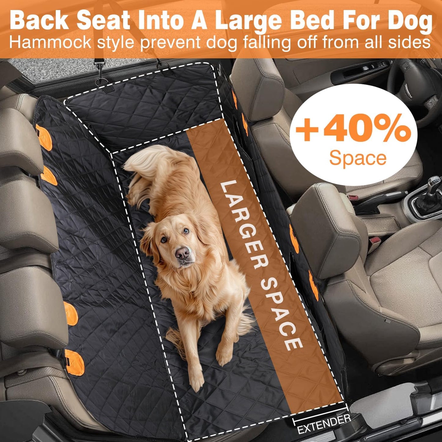 Car Hammock for Dogs Back Seat – 100% Waterproof Heavy Duty 600D Oxford Dog Backseat Cover, Scratch-Proof & Nonslip Dog Hammock for Car, Multi-use Back Seat Dog Hammock, and for Trucks & SUVs WN420