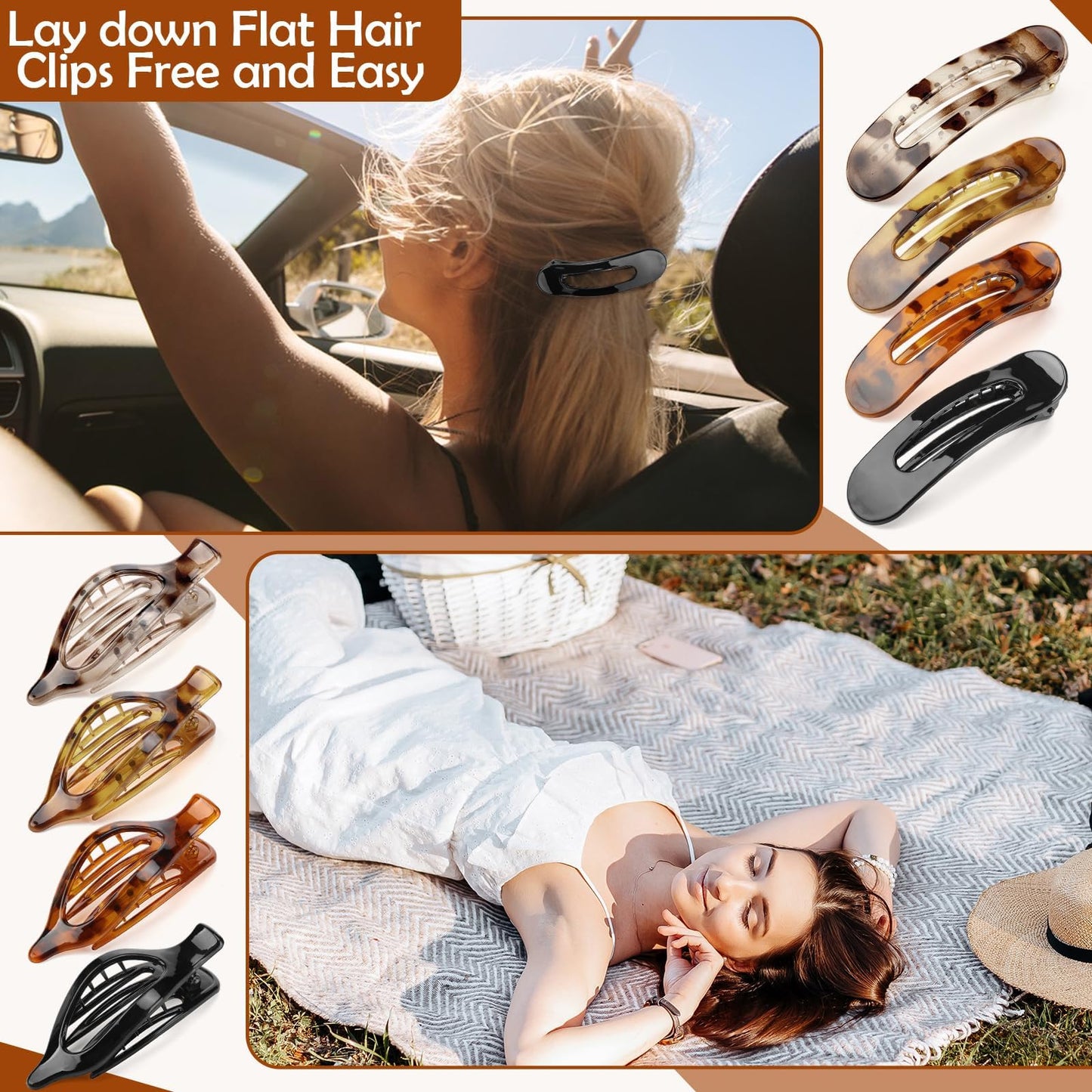 8 Pcs Flat Hair Clips for Women, 2 Styles Large Flat Claw Clips for Women, Strong Hold Non-slip French Hair Clips for Thick Thin Hair, Neutral Color WN420