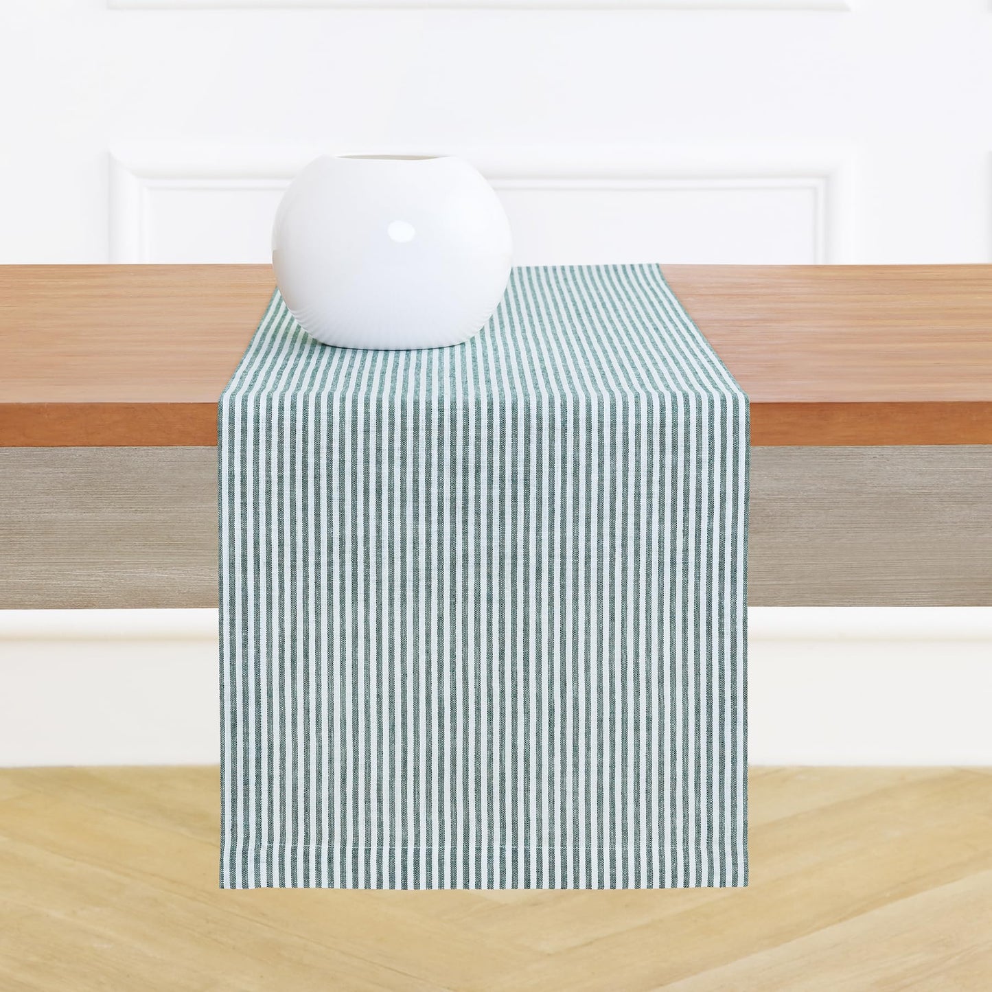 Solino Home 100% Pure Linen Table Runner Stripe Striped, Julia 14 x 72 in | Table Runners for dining, hallway and console tables; woven stripe, mitered corners; Muted Pastel Stripe; OEKO-TEX Certified BST326SOLH