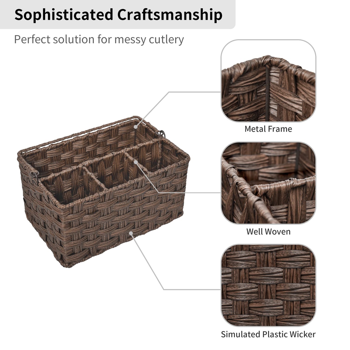 GRANNY SAYS Wicker Utensil Caddy - Picnic Basket with Handle, Organizer for Kitchen Table or Cabinet, Silverware Holder for Parties BST220