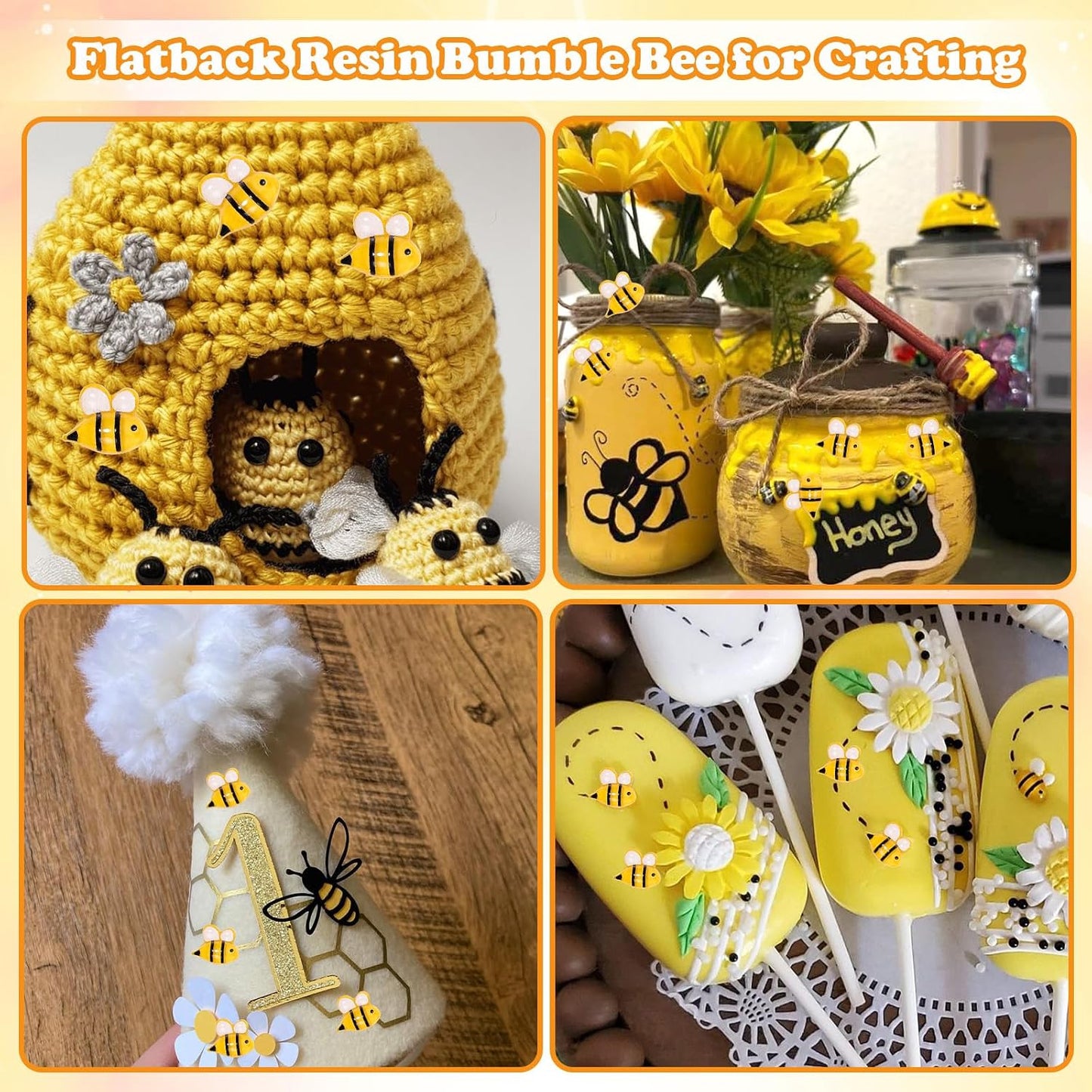 60 Pcs Bumble Bee for Crafts Flatbck Honey Bee Decor for DIY Wreath Dollhouse Bee Themed Party Decorations BST202