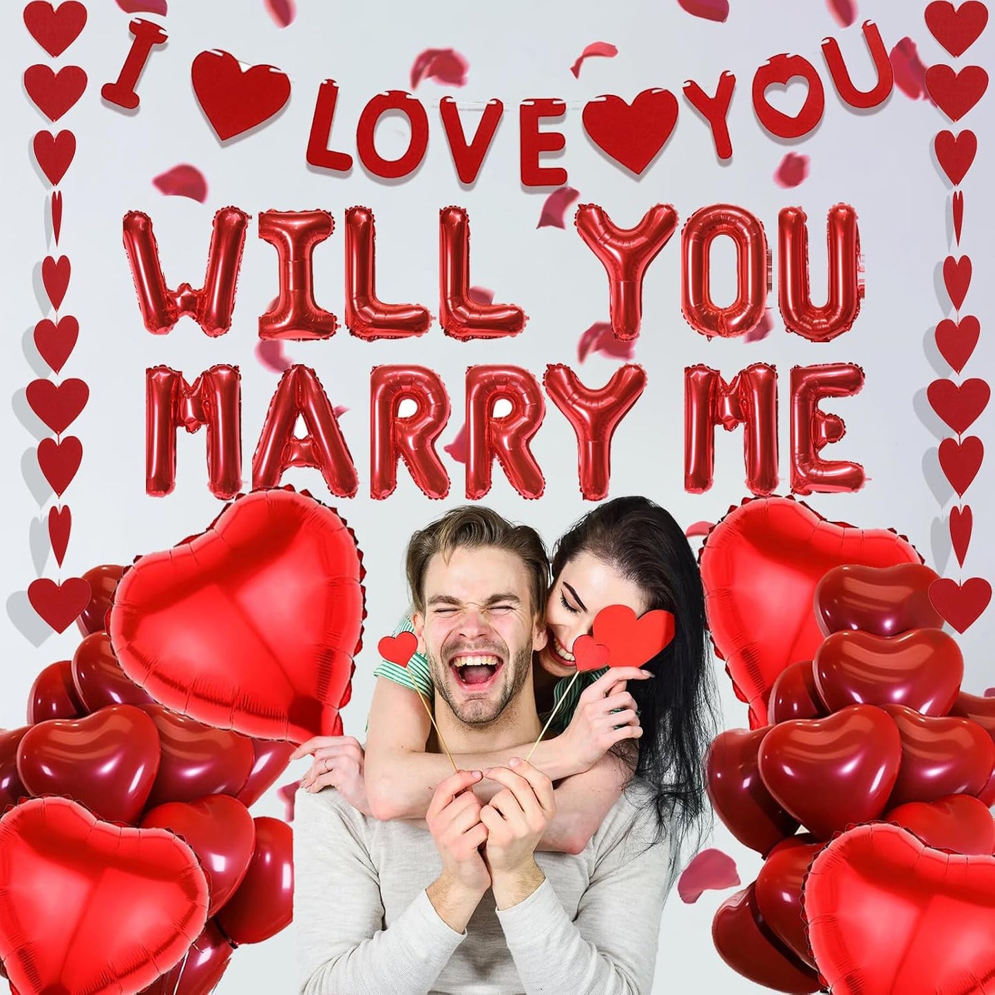 Will You Marry Me Decorations - 500+ Pcs Red Letter Balloons Banner Garlands Heart Rose Petals Party Decoration Set for Romantic Engagement Surprise Anniversary Proposal Valentines Day Supplies BST326L