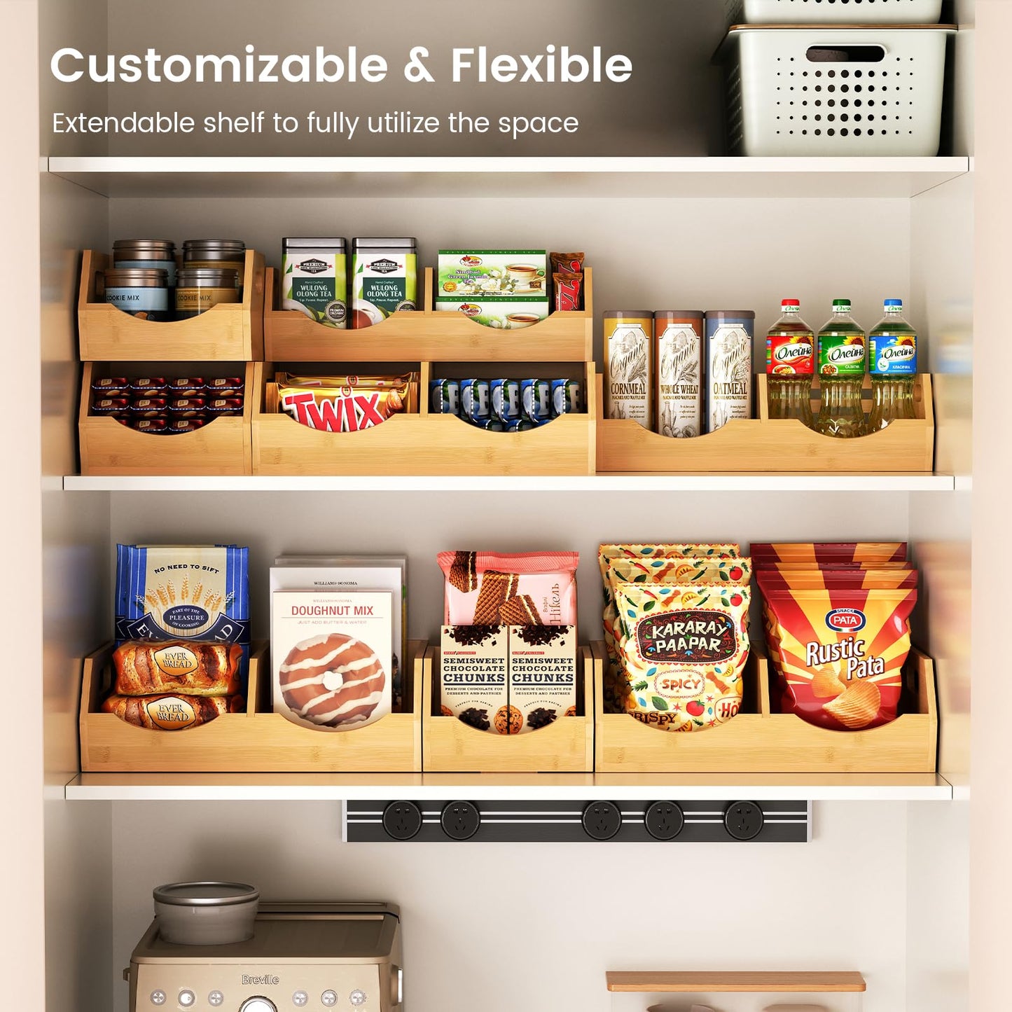 Onion Storage Bins Potato, 3 Tier Bamboo Pantry Storage Bin Stackable Ventilated Kitchen Organizer N3233