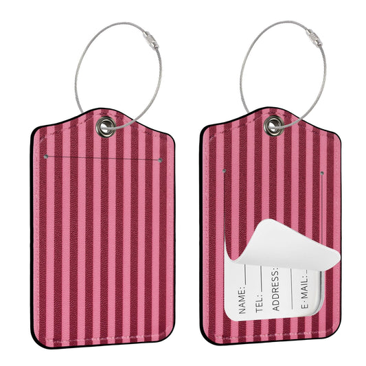 Seorsok 2Pcs Luggage Travel Tags for Suitcases,Cute Striped PU Leather Name Tag with Privacy Cover & ID Label Address Card and Durable Metal Ring Suitable for Men Women Handbags Backpack,Light Brown BST220